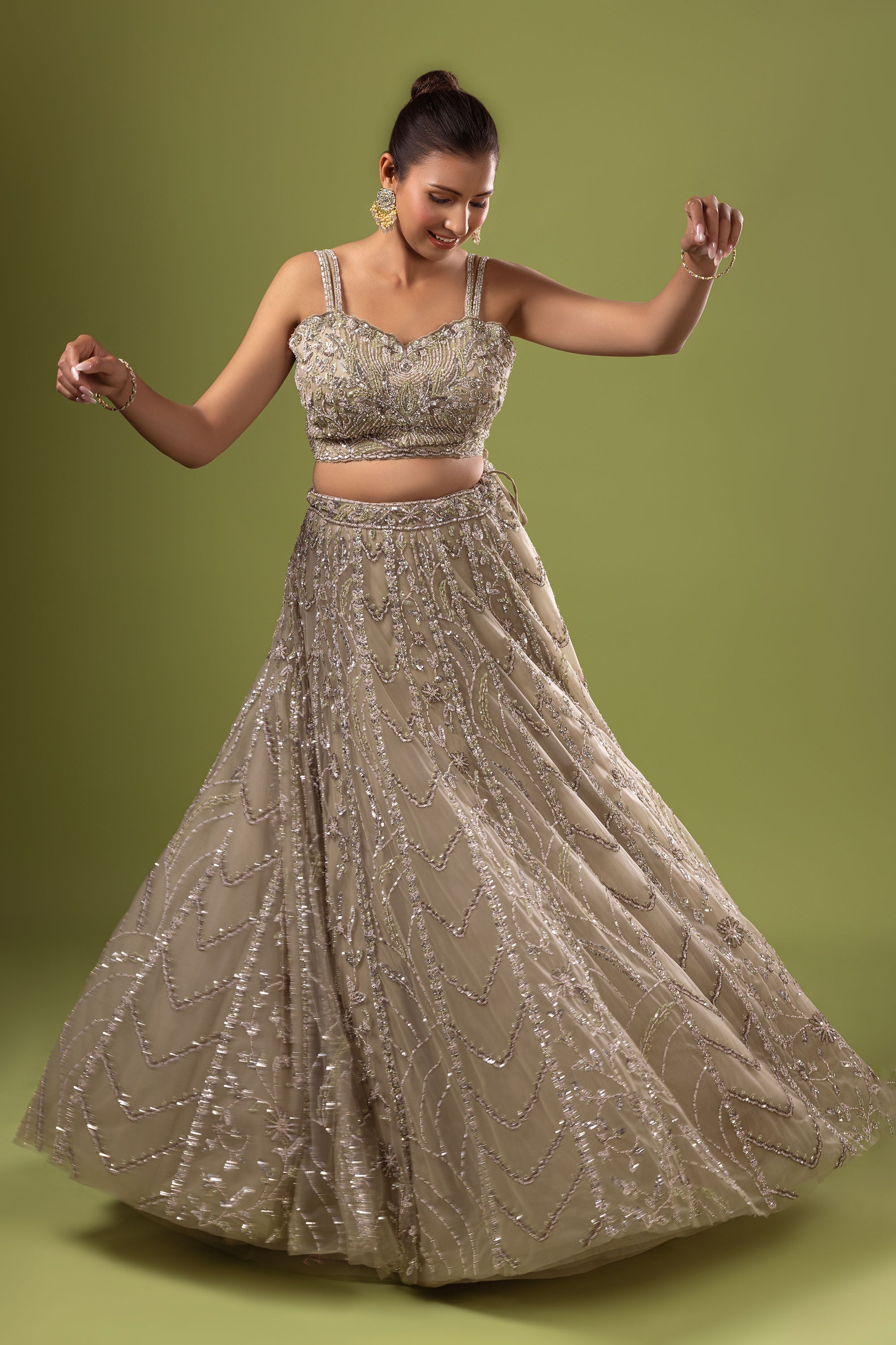 green crop top dress Strapless Layered Tulle Crop Top