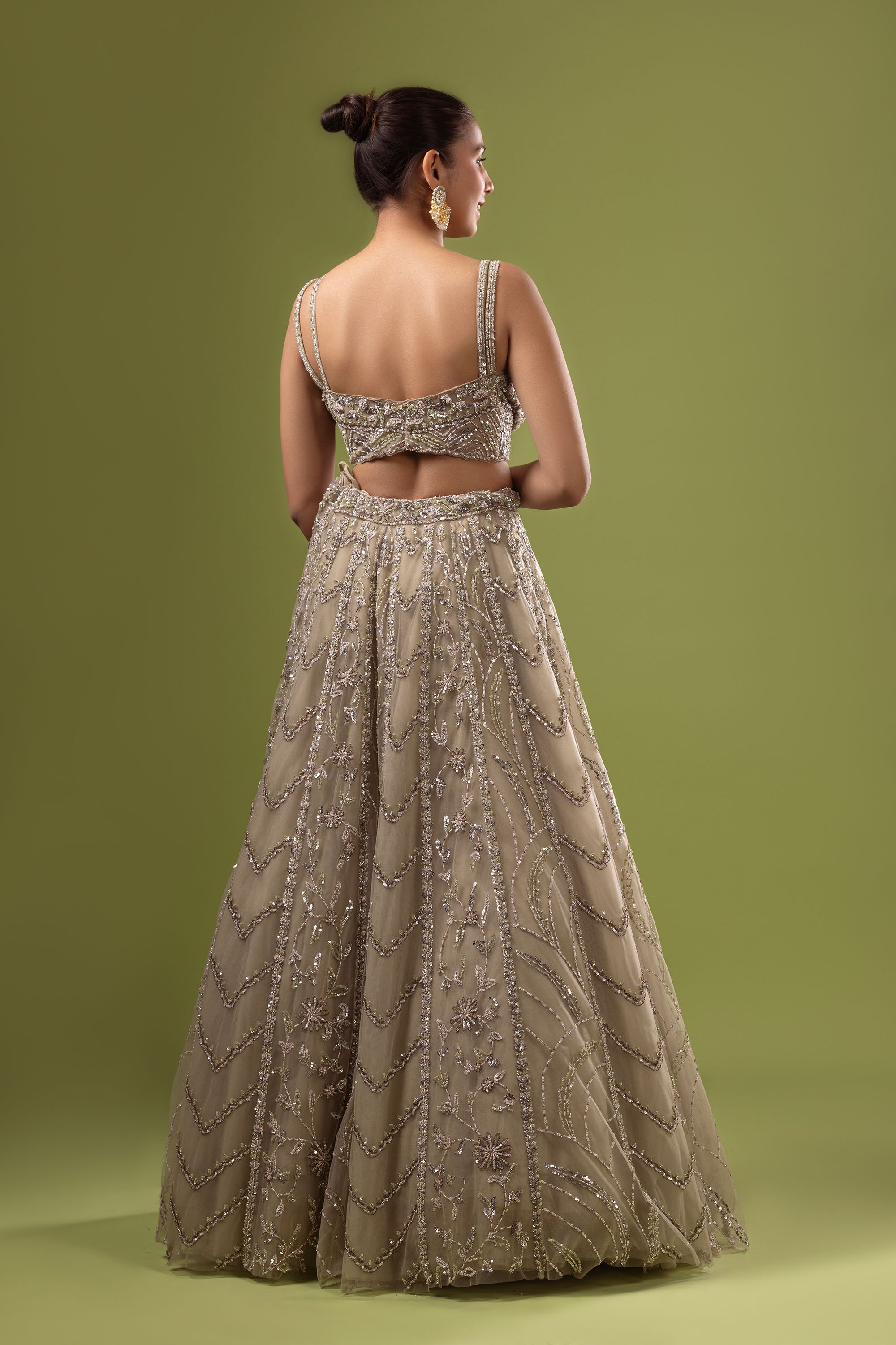 Pista green net crop top with skirt