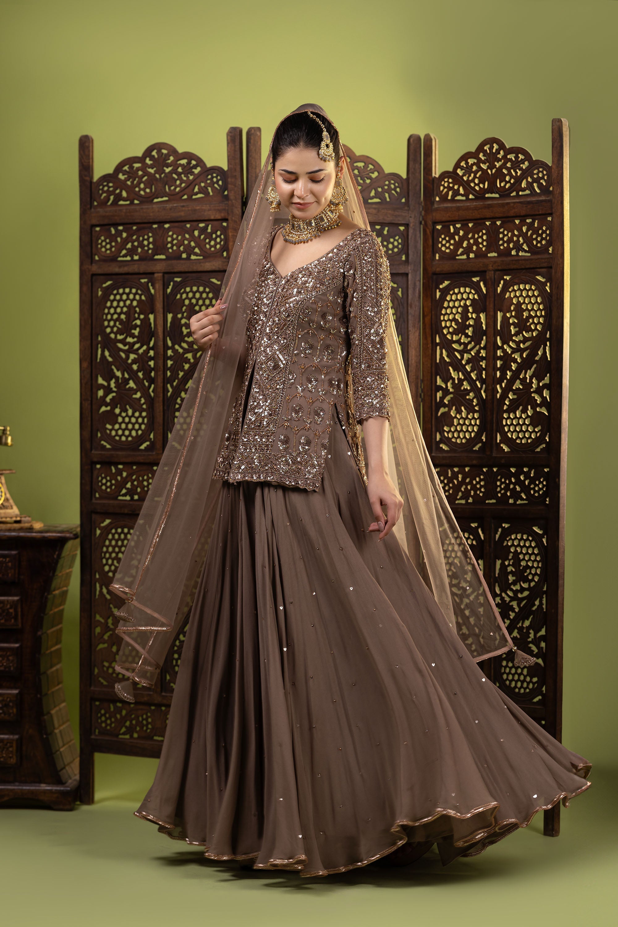 Mouse embroidered Short shirt sharara set