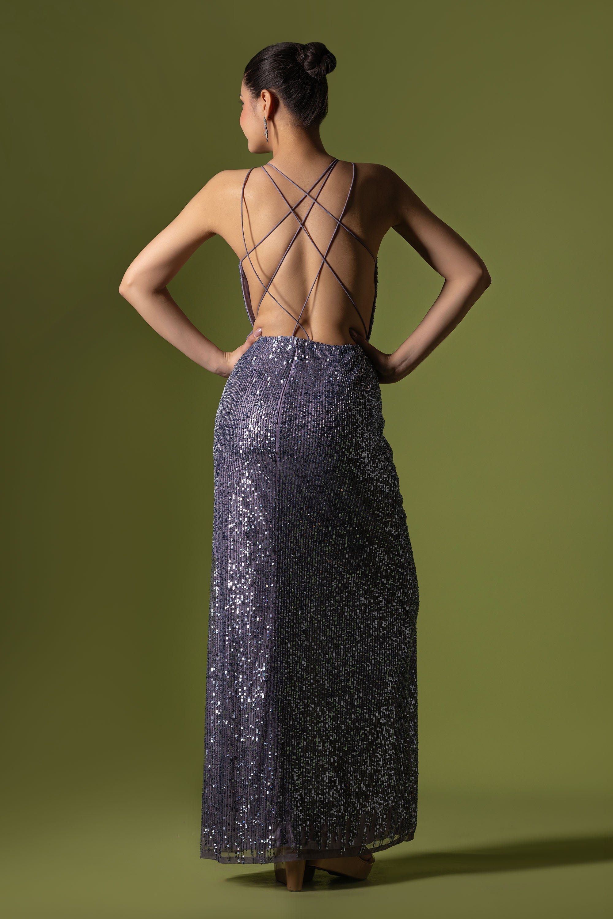Net dress with sequins and cutdana