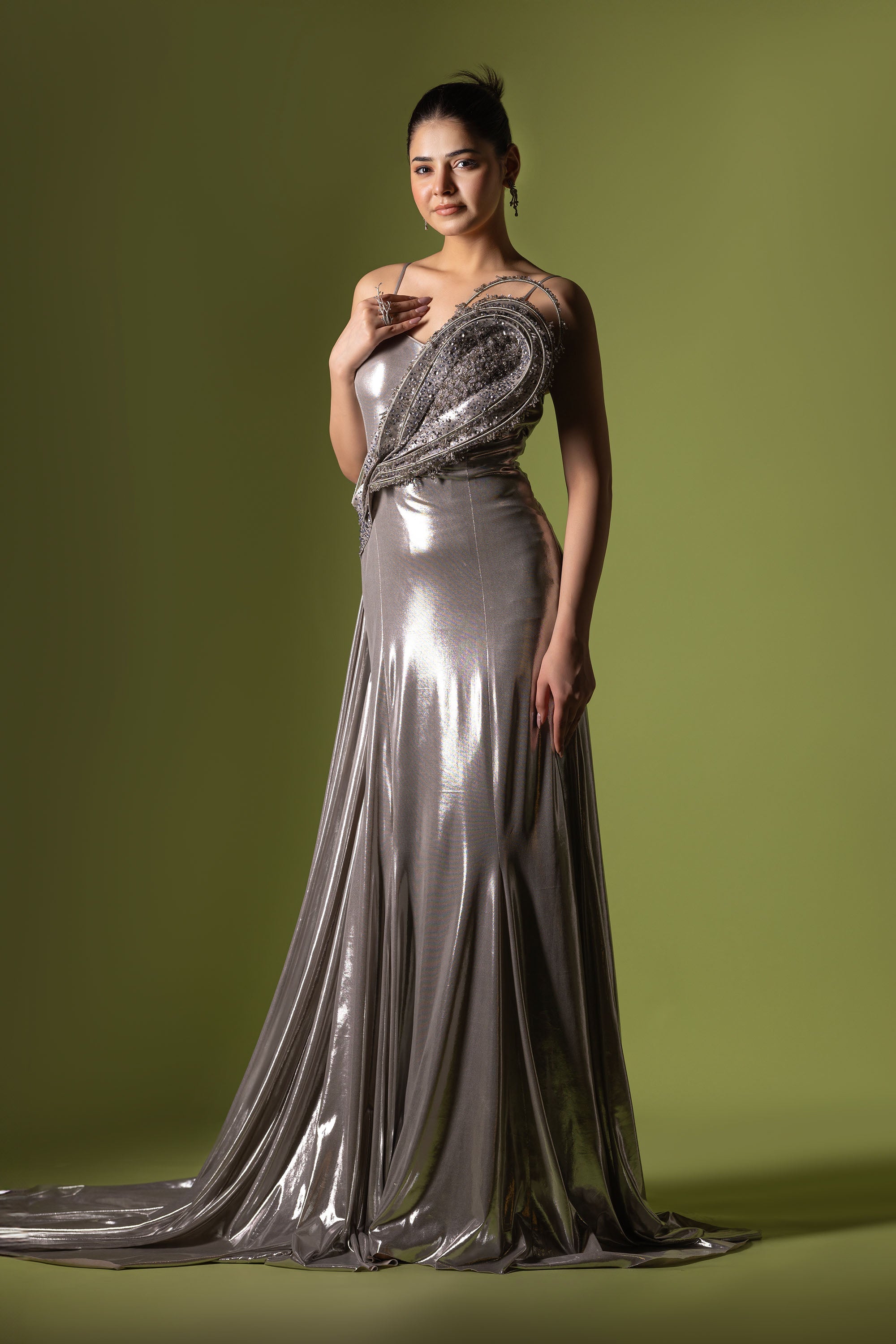navy maxi dress Silver Lycra shimmer dress