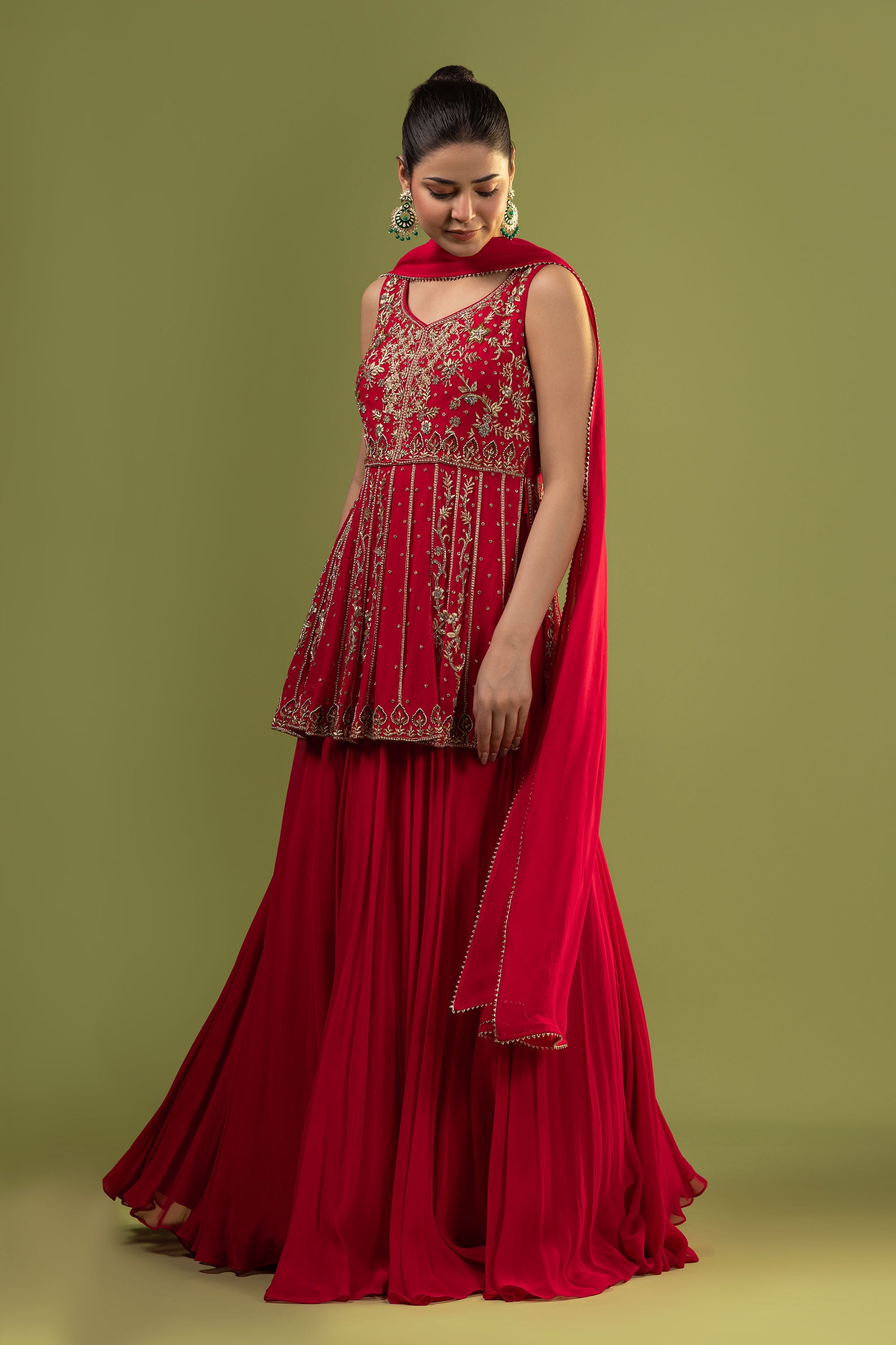 sharara peplum dress Green Peplum Style Sharara Set