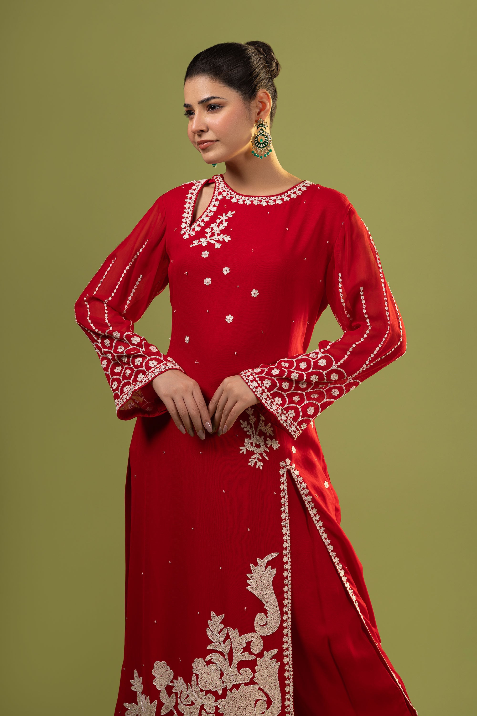 Red suit with aari work