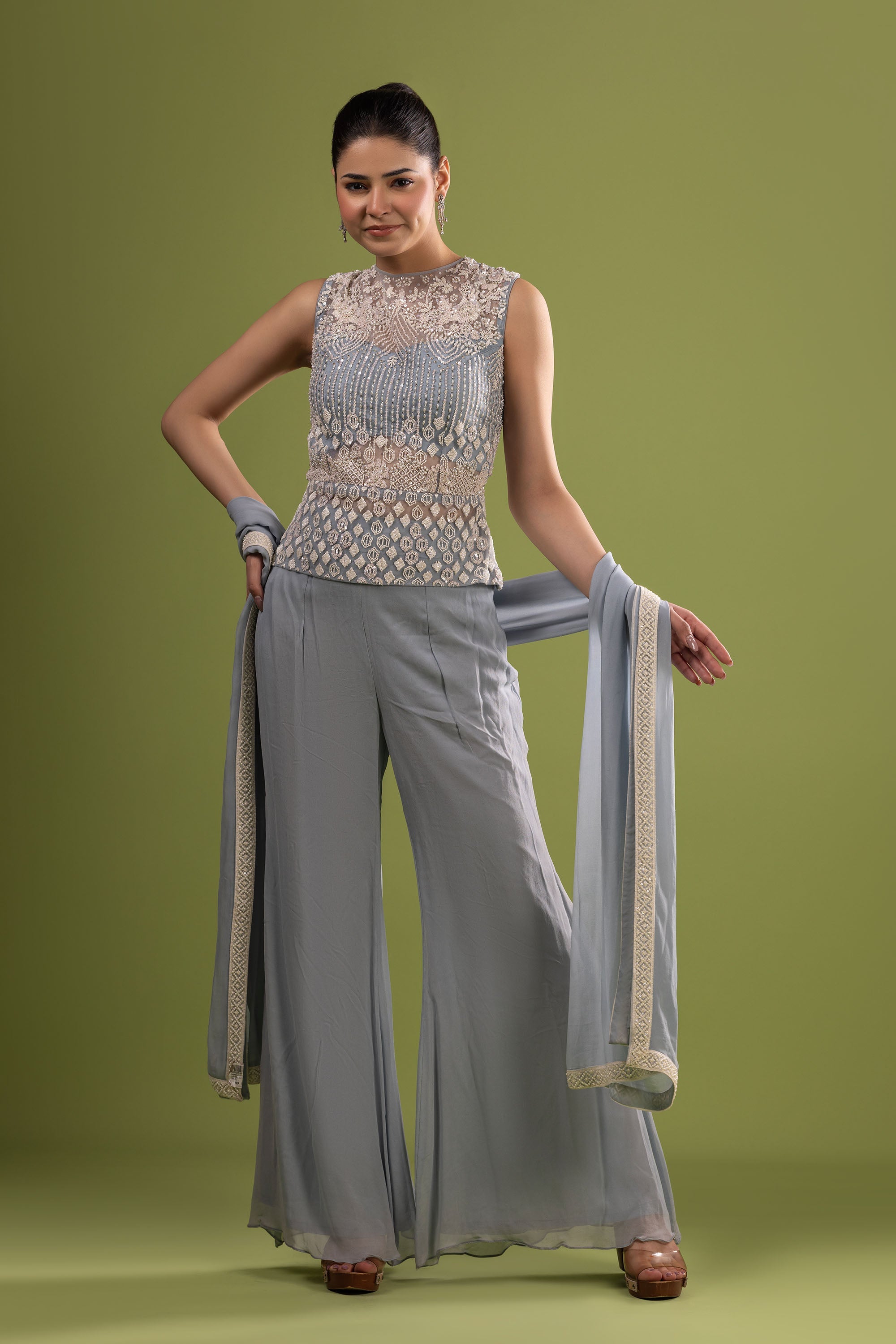 Ice blue sharara with dupatta