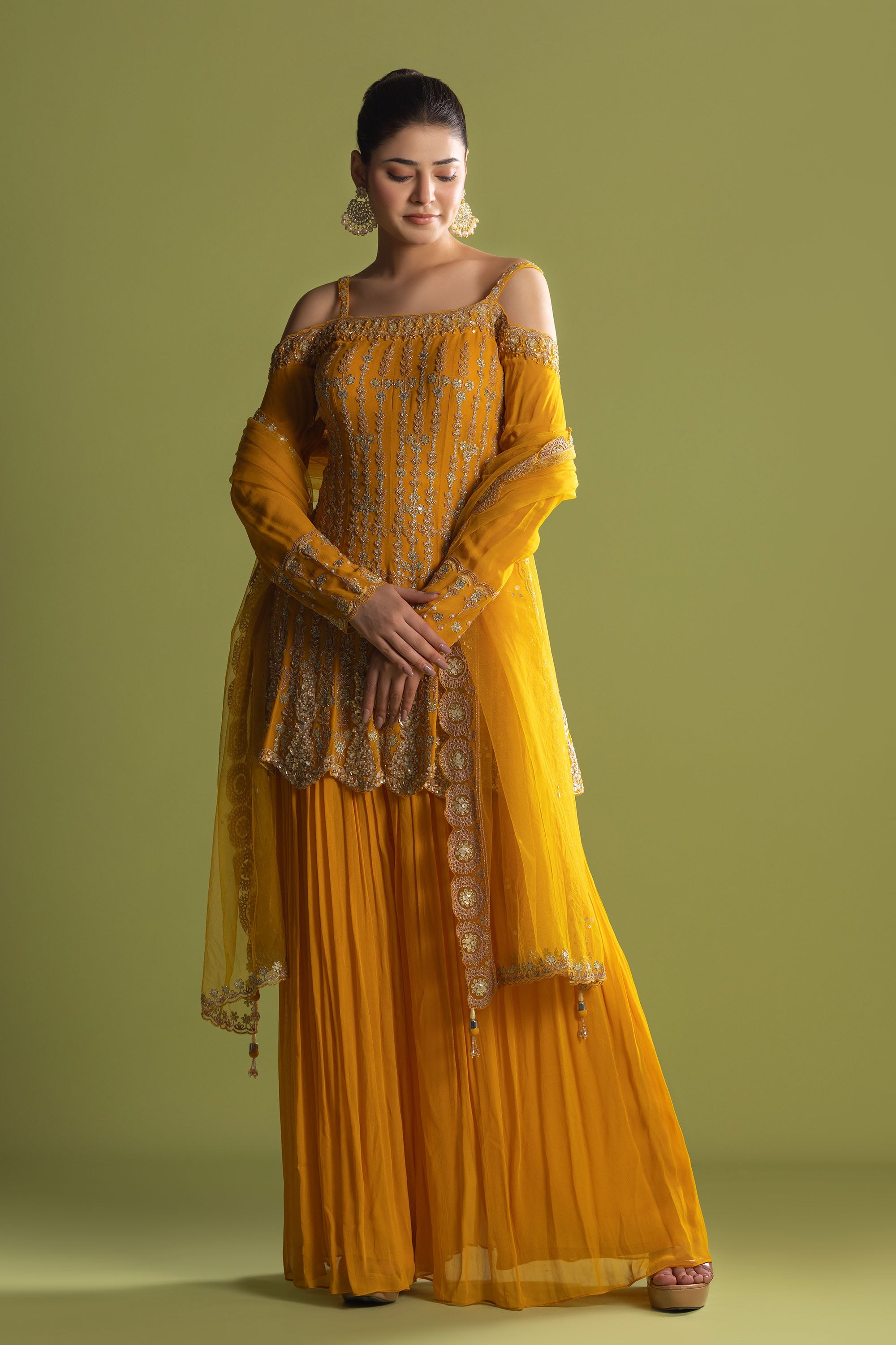 Yellow georgette sharara with dupatta