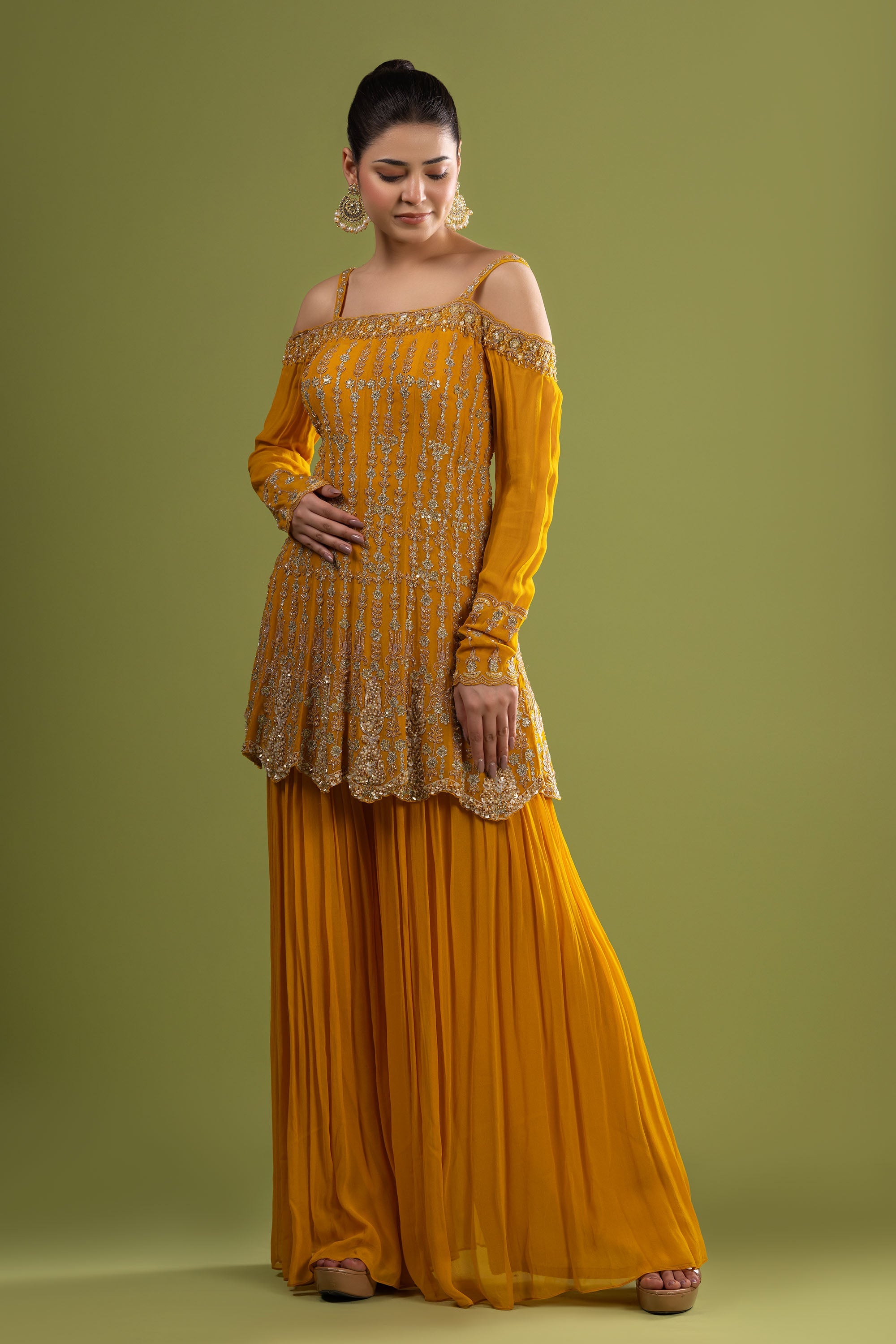 Yellow georgette sharara with dupatta