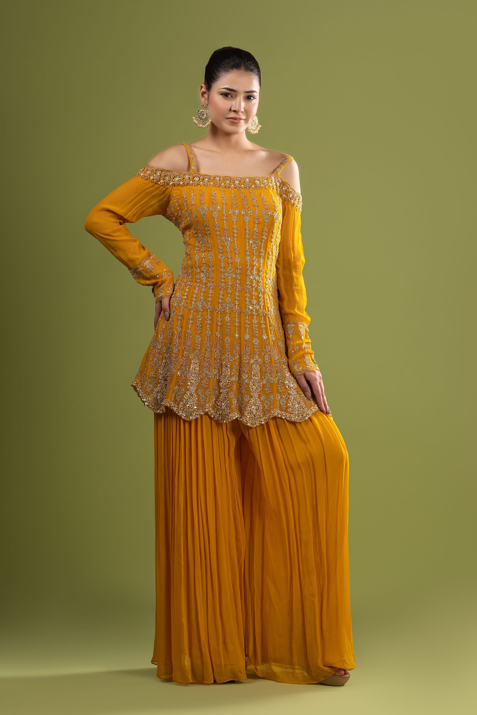 Yellow georgette sharara with dupatta