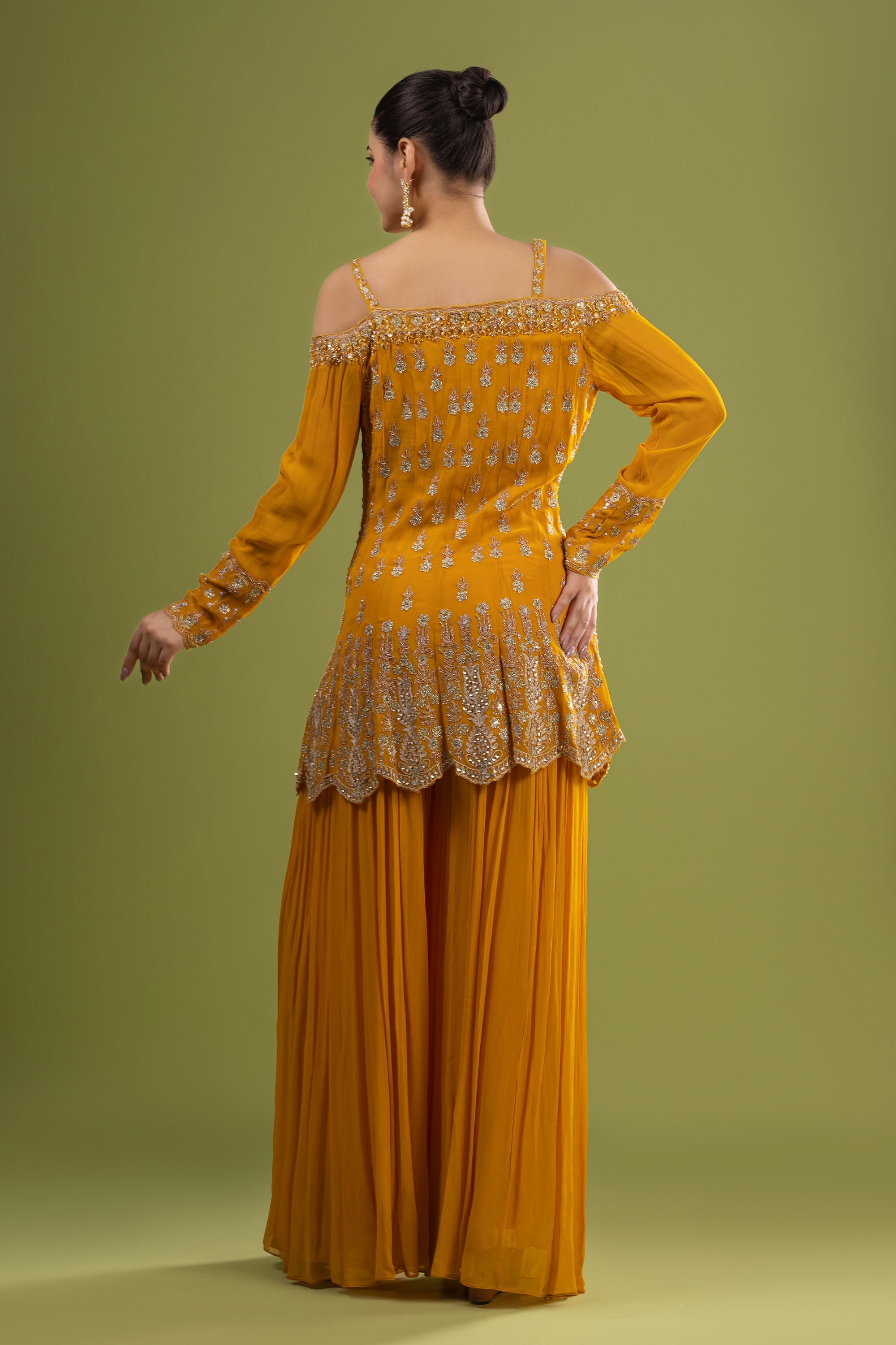 Yellow georgette sharara with dupatta