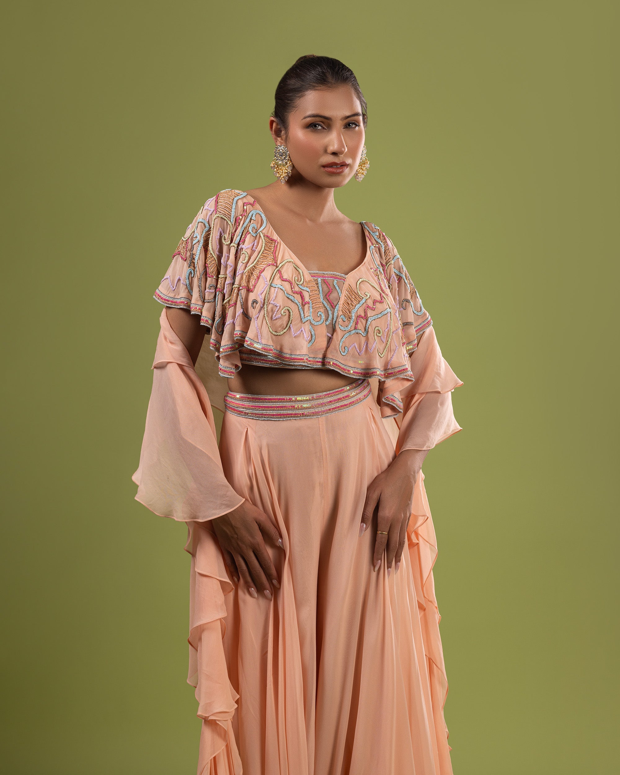 Peach georgette crop top with sharara