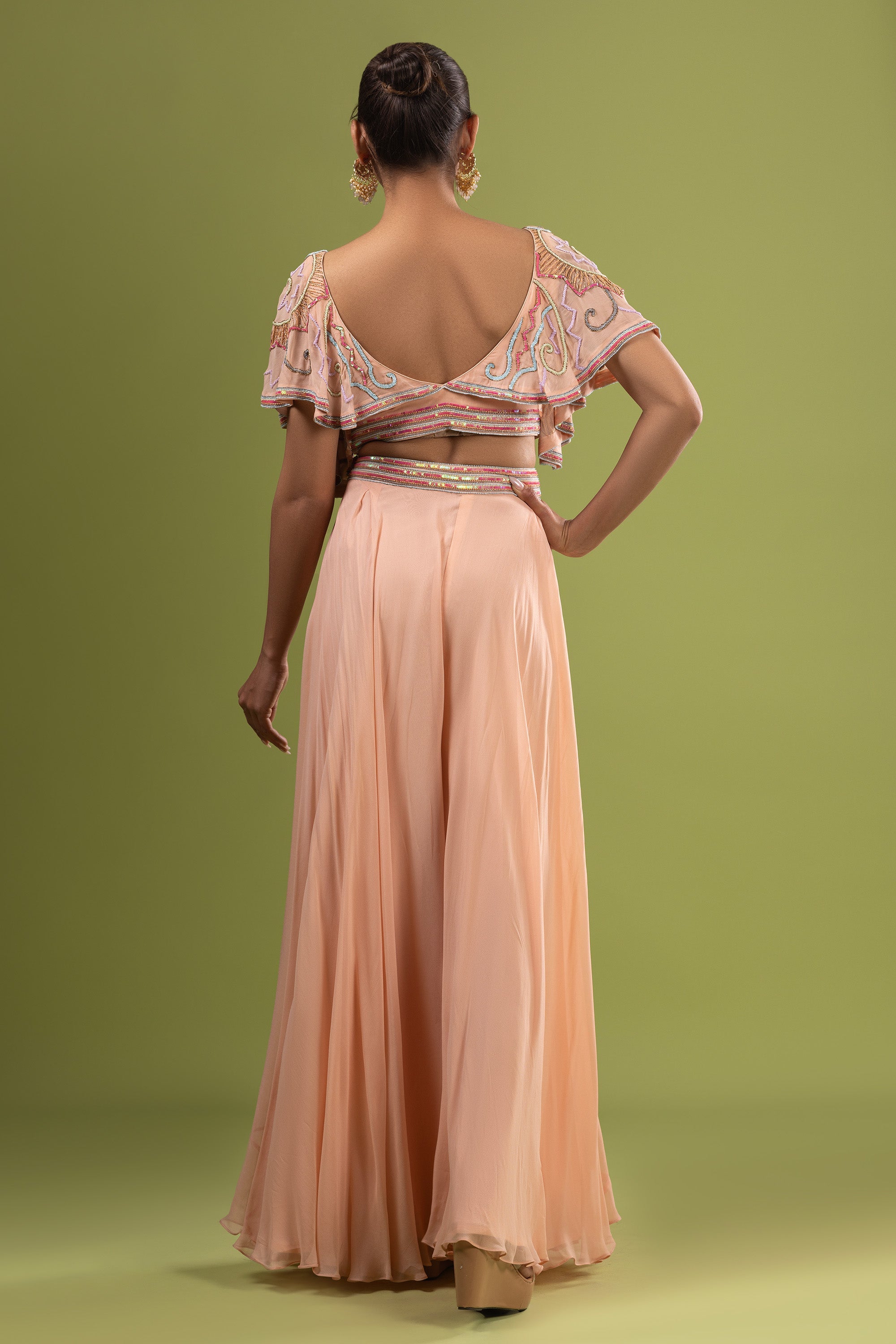 Peach georgette crop top with sharara