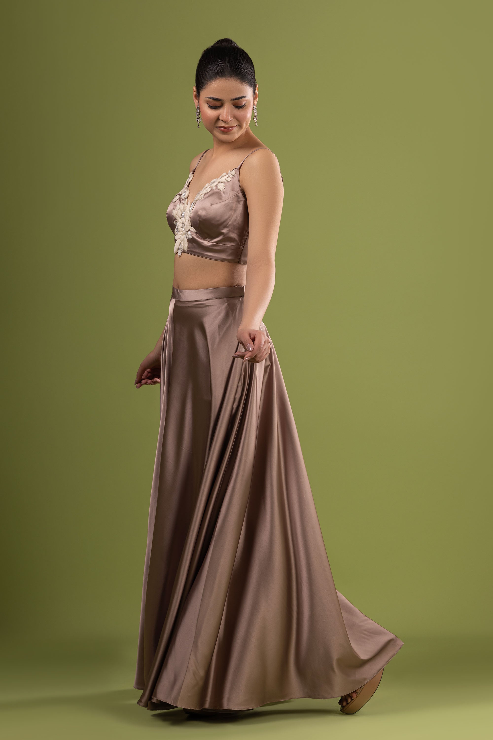 Dark peach crop top with sharara