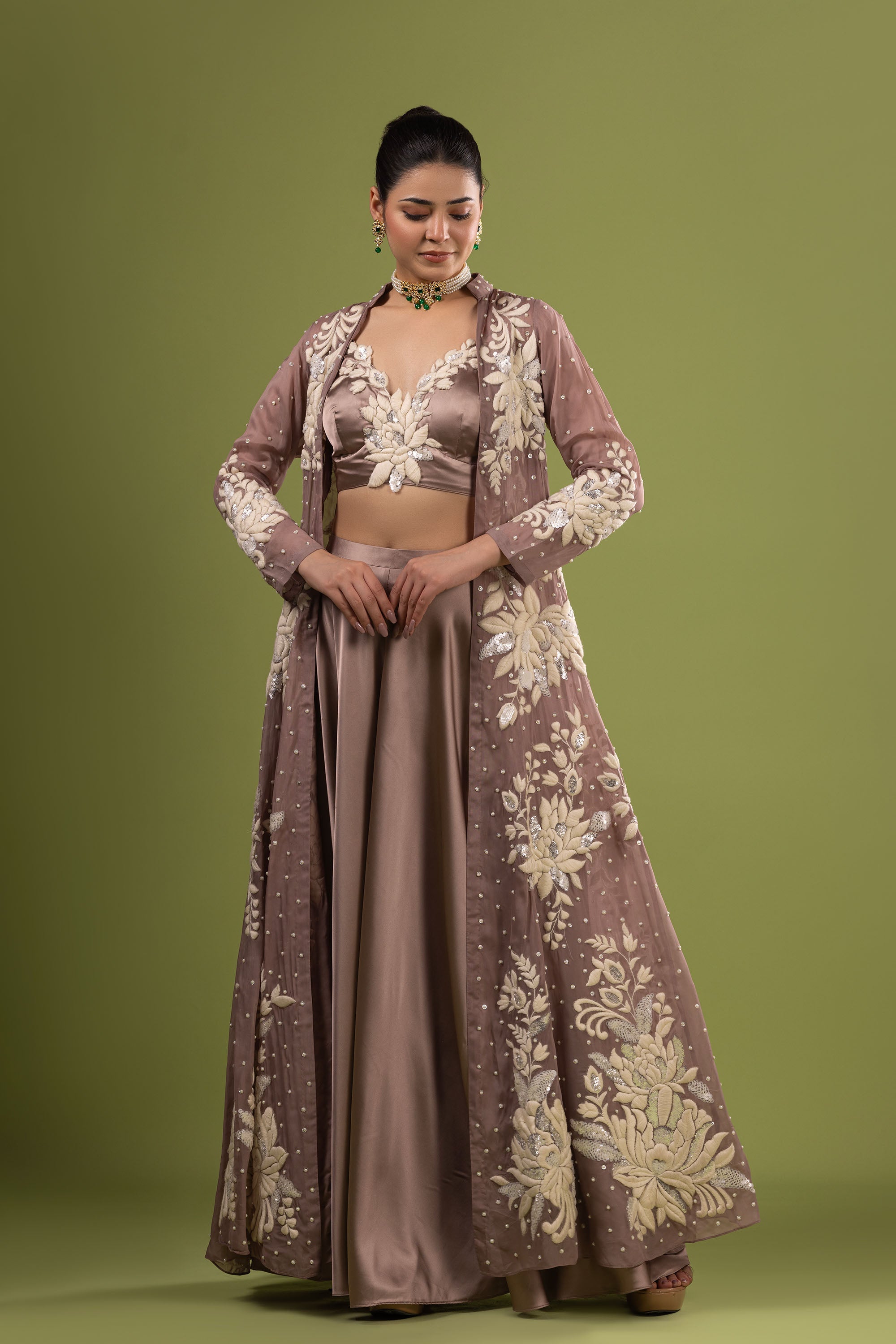 Dark peach crop top with sharara