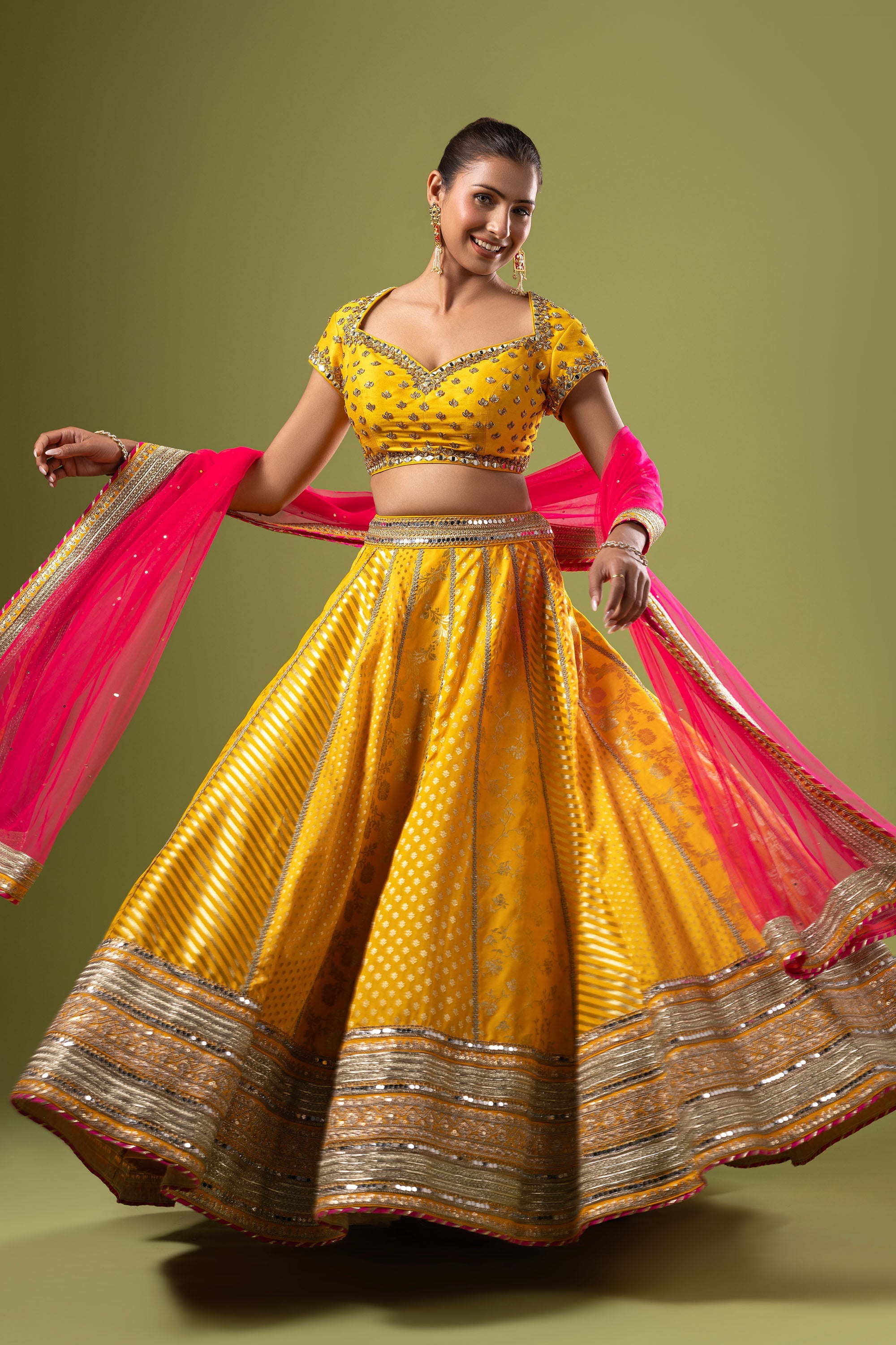 Yellow silk crop top with skirt