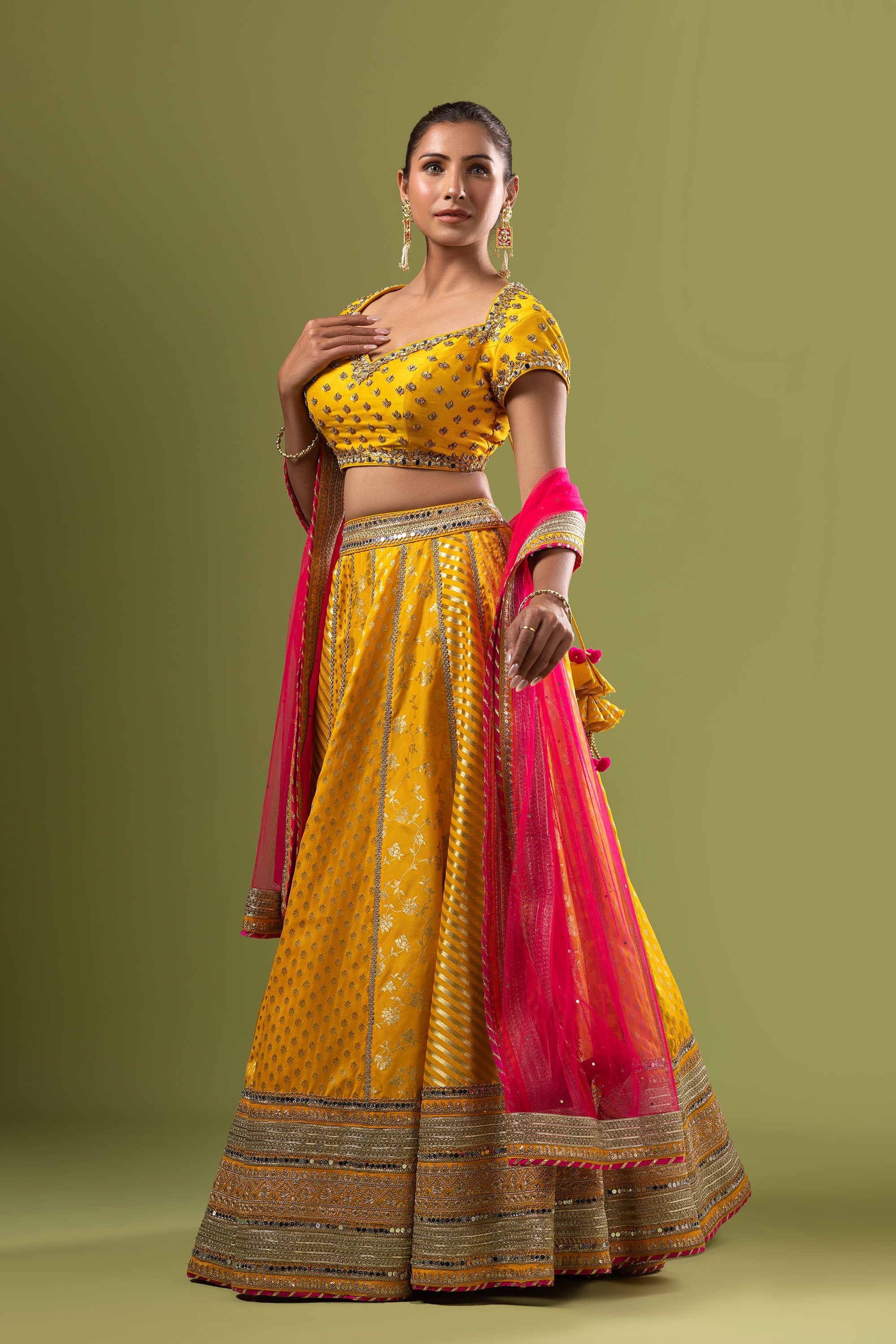 Yellow silk crop top with skirt