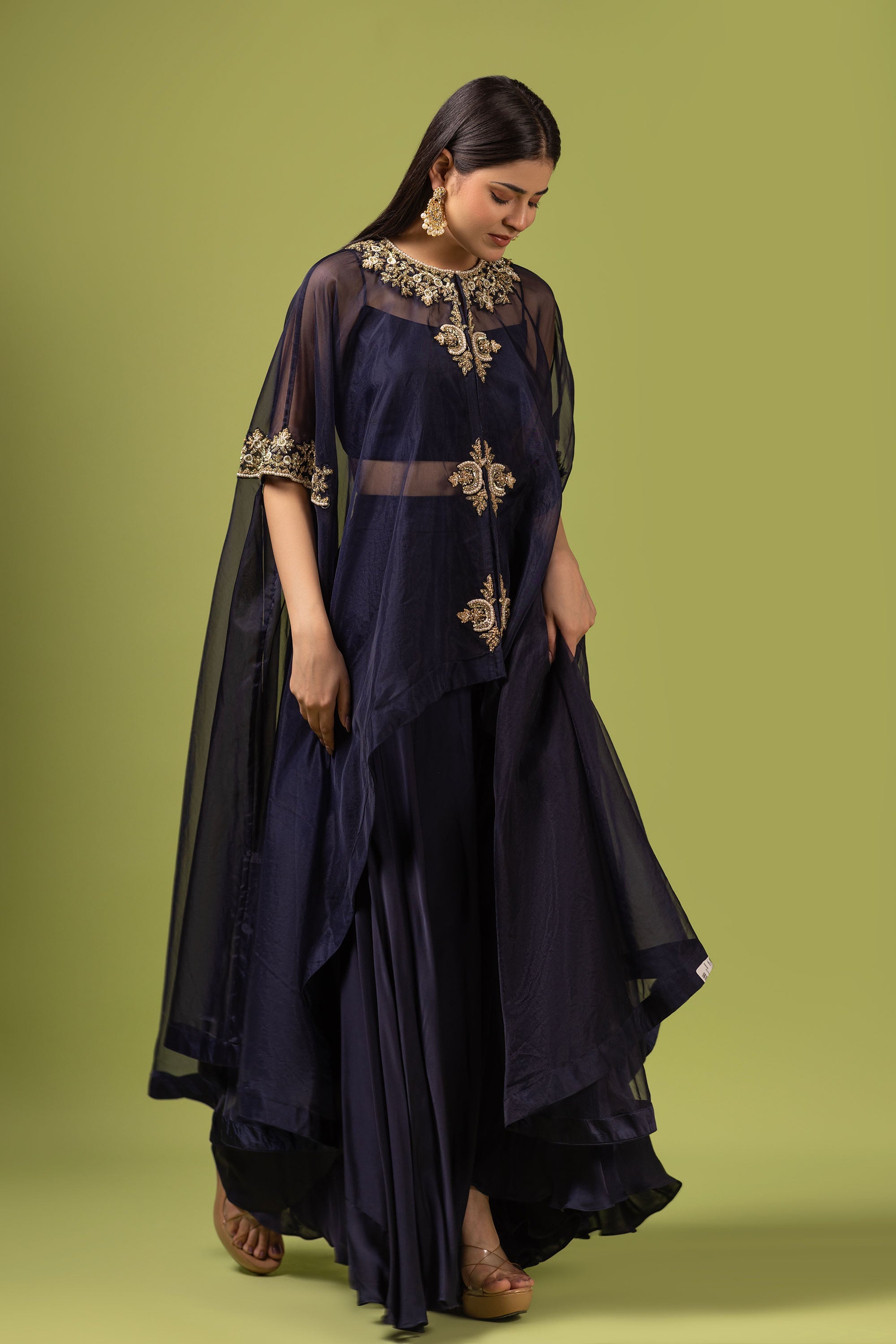 Navy blue poncho with bustier and sharara