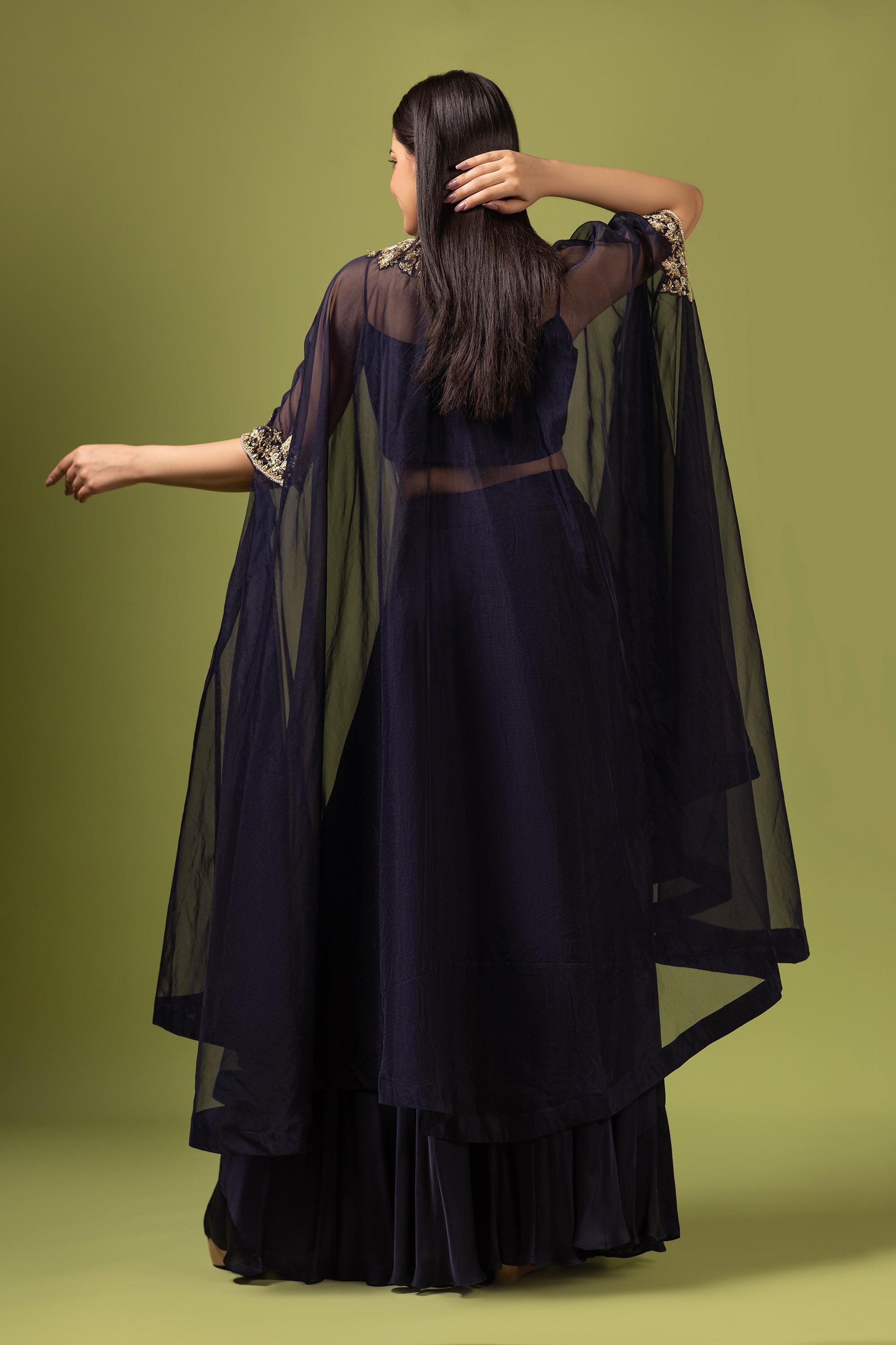 Navy blue poncho with bustier and sharara