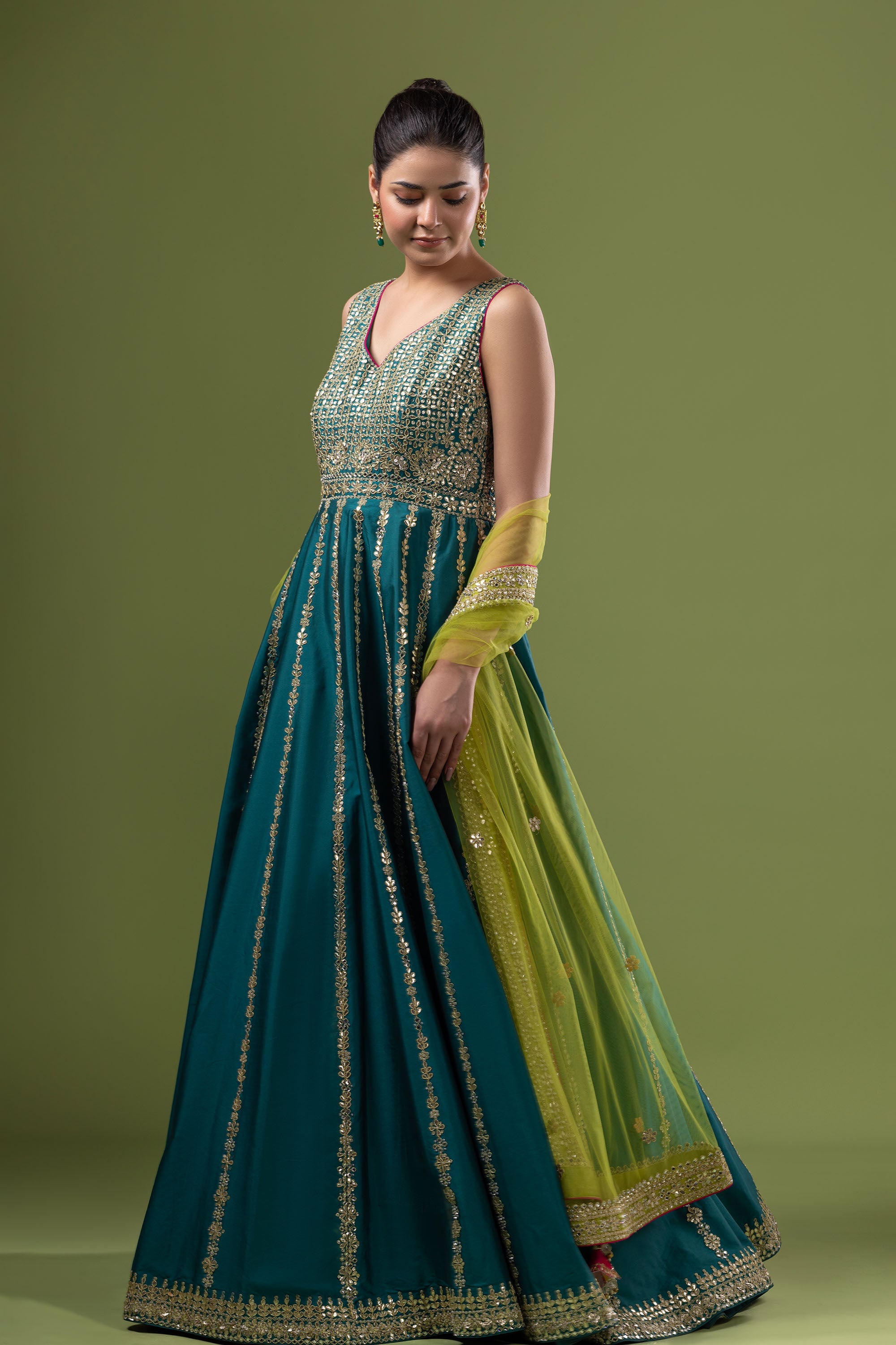 Peacock anarkali with churidar and gota pati