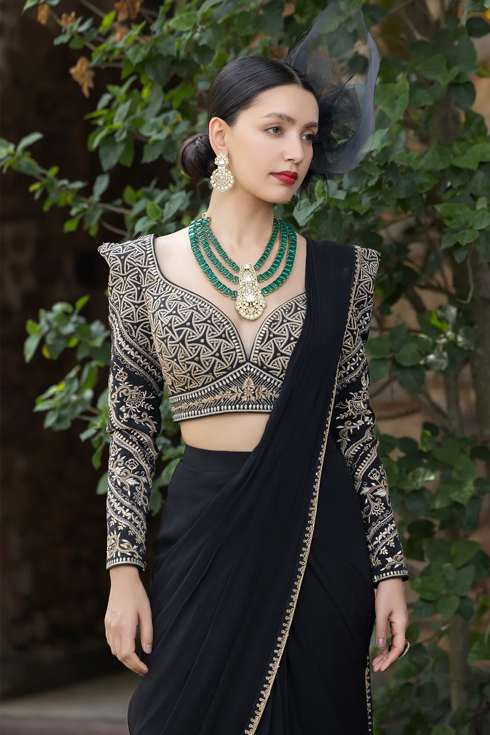 Shaahi Lehza Stitched Pleat Saree & Blouse Ensemble