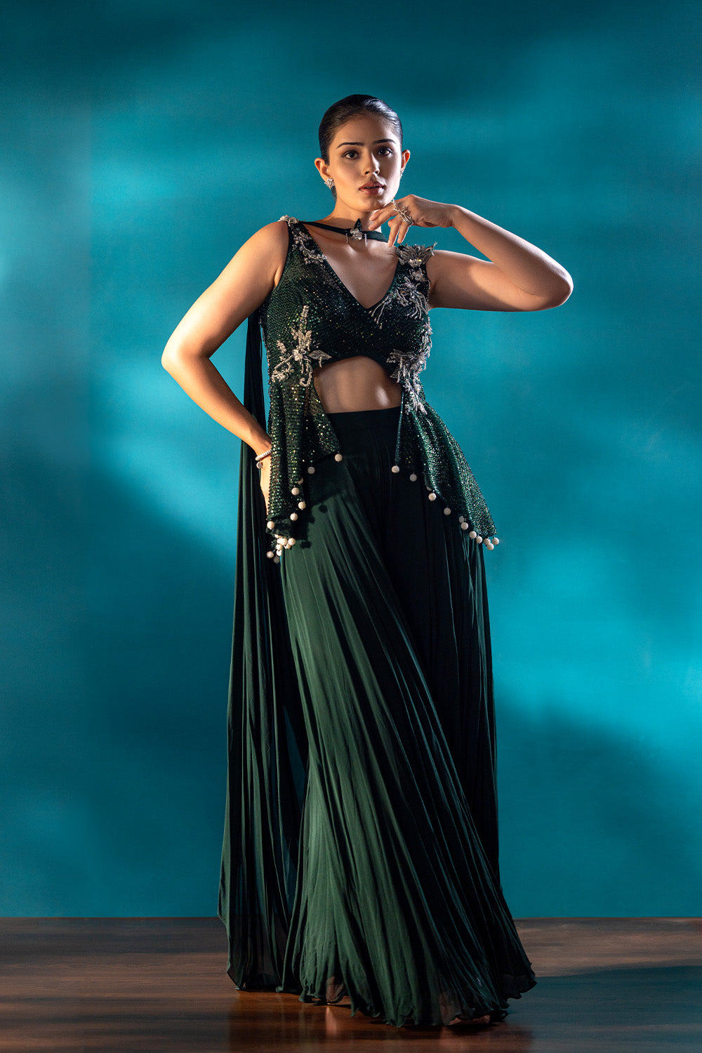 Emerald Whisper Indowestern Set - Roop Vatika Official