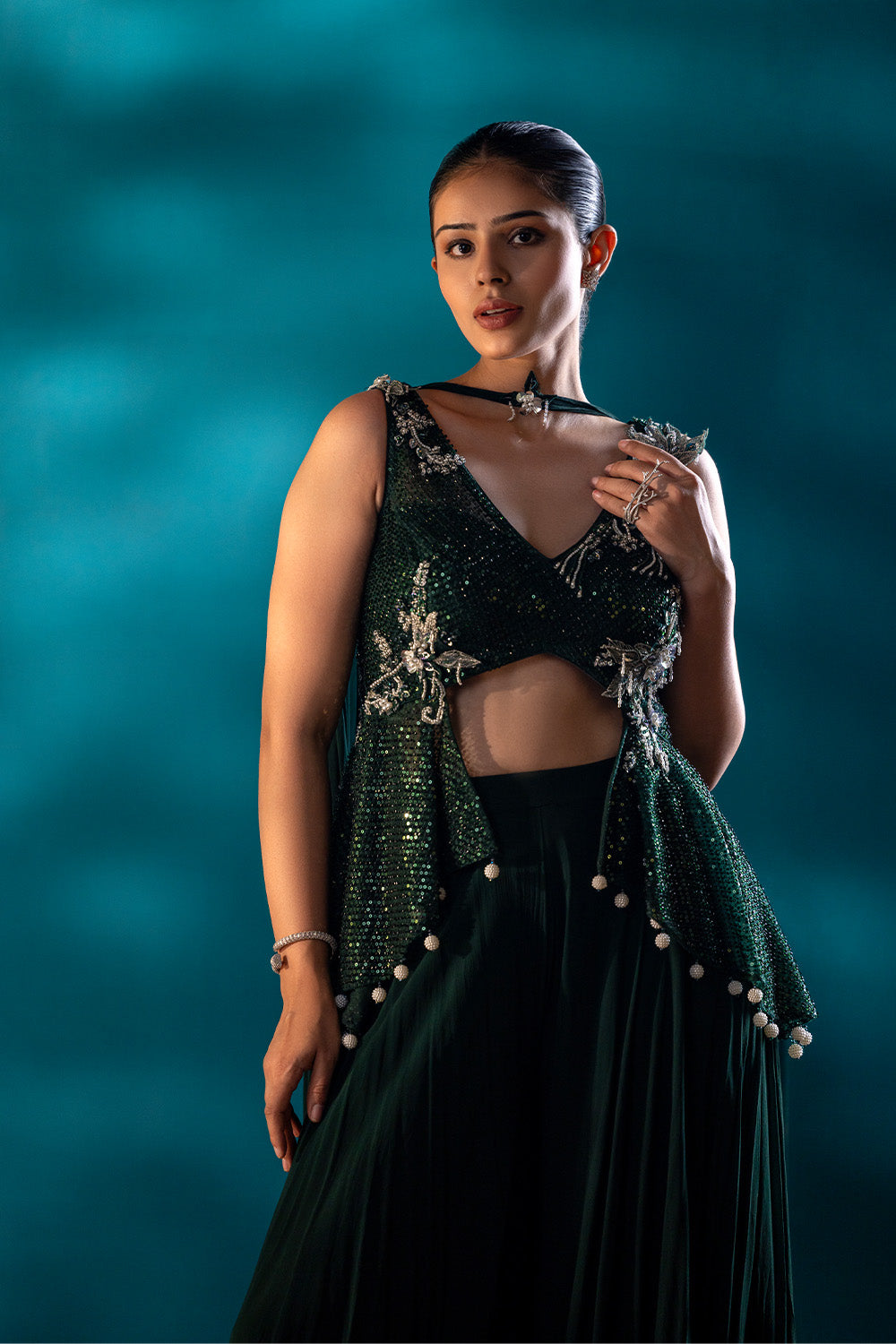 Emerald Whisper Indowestern Set