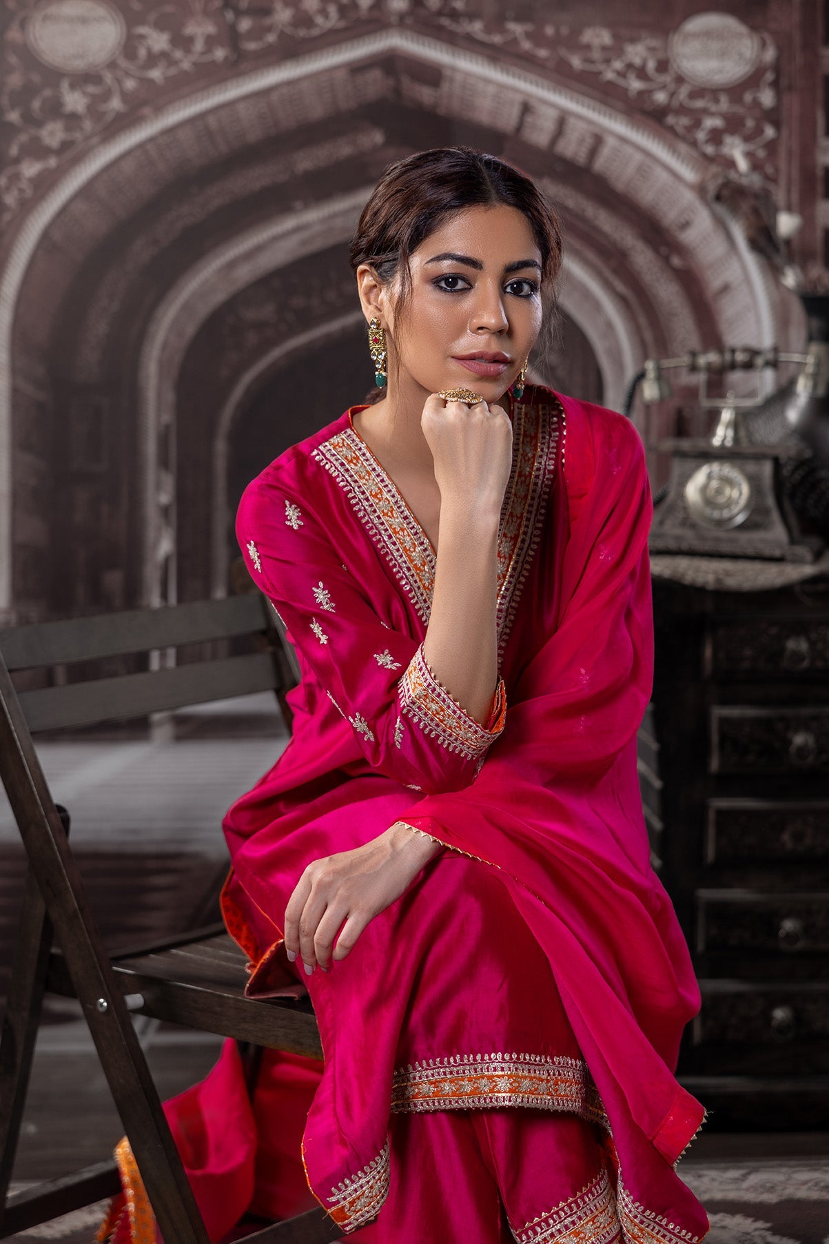 Shola Pink Chanderi Kurta Set