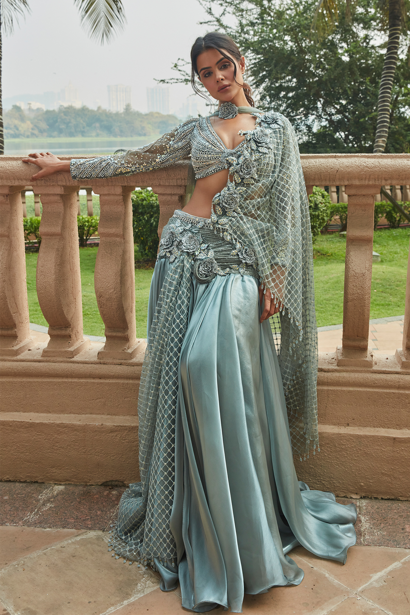 Priyanka Chahar Choudhary in Fern Green Ethnic Lehenga Set