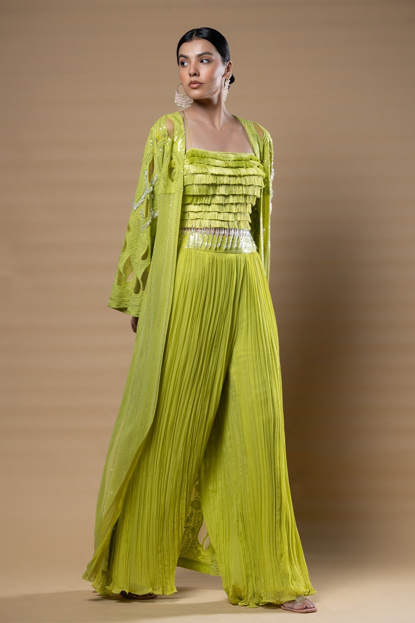 Rohina crop top and pallazo set with jacket