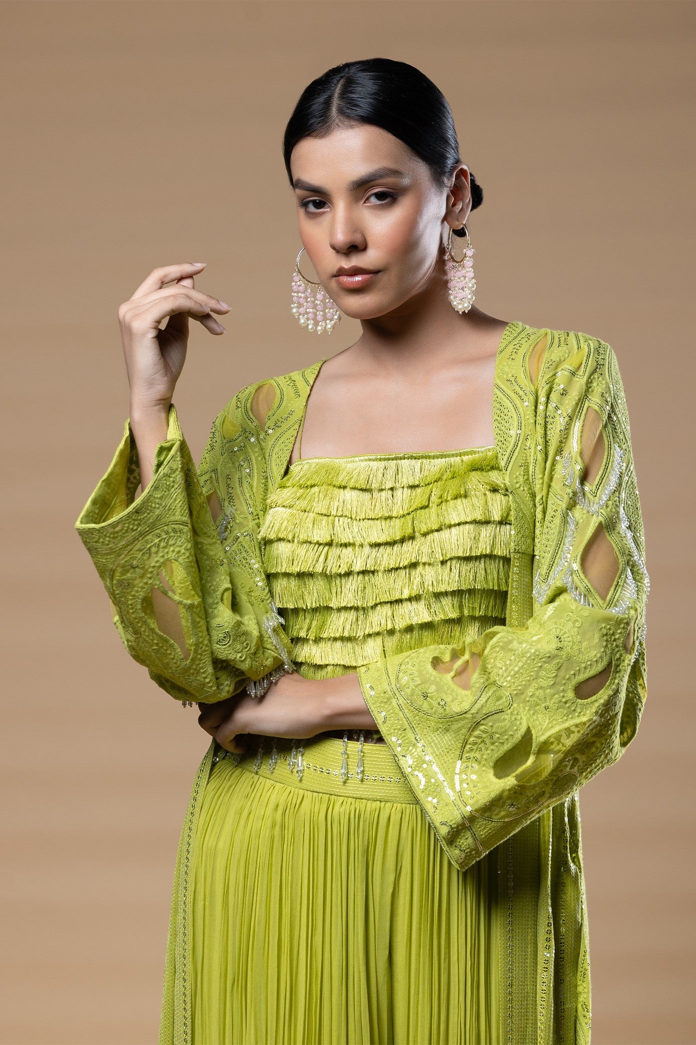 Rohina crop top and pallazo set with jacket