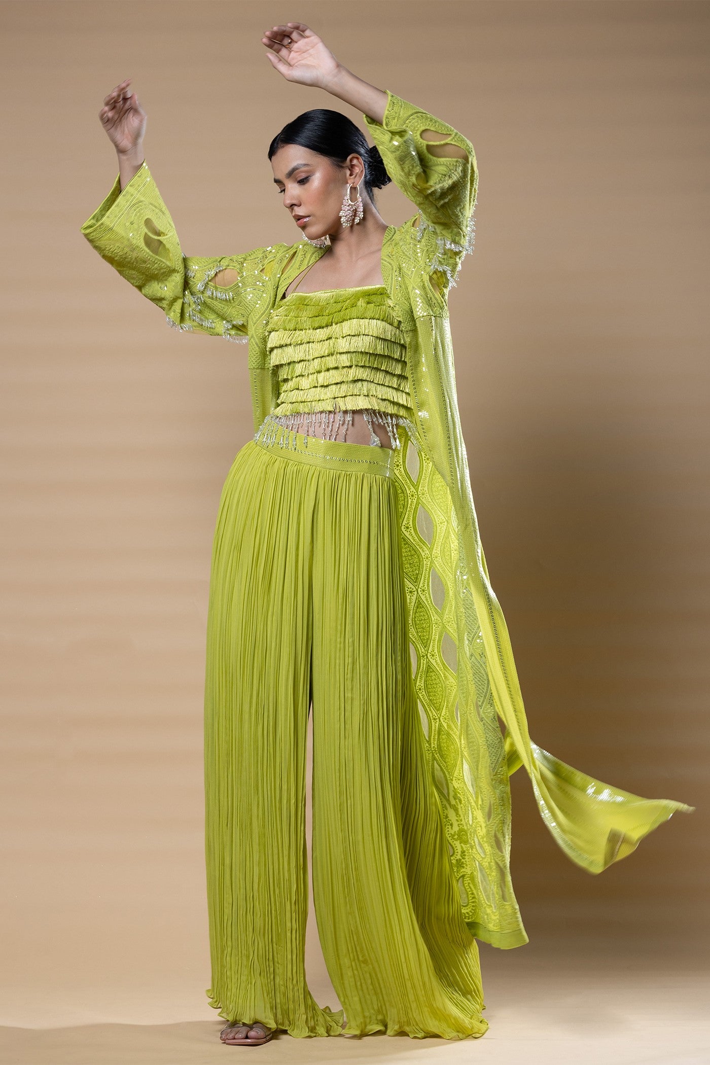 Rohina crop top and pallazo set with jacket