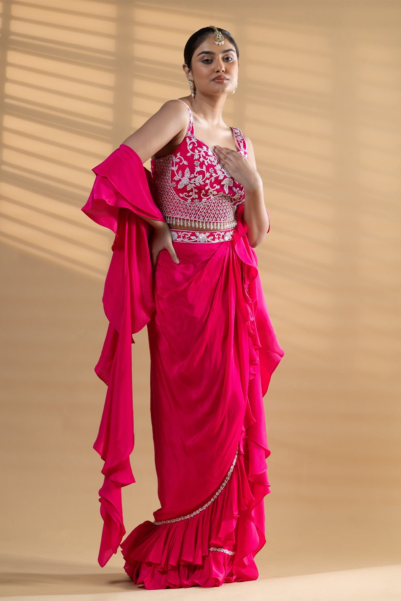 Yogita drape saree with blouse and ruffle dupatta