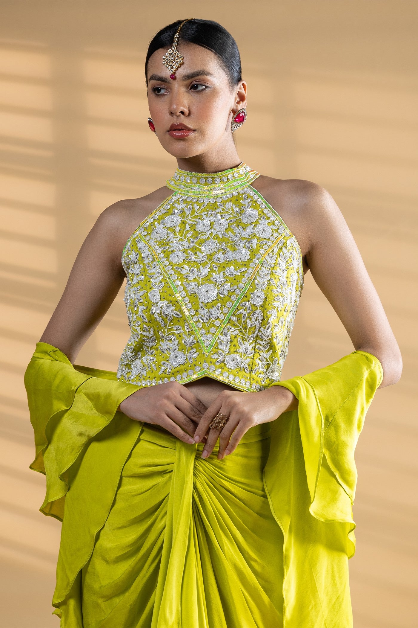Rashi drape saree with blouse and ruffle dupatta