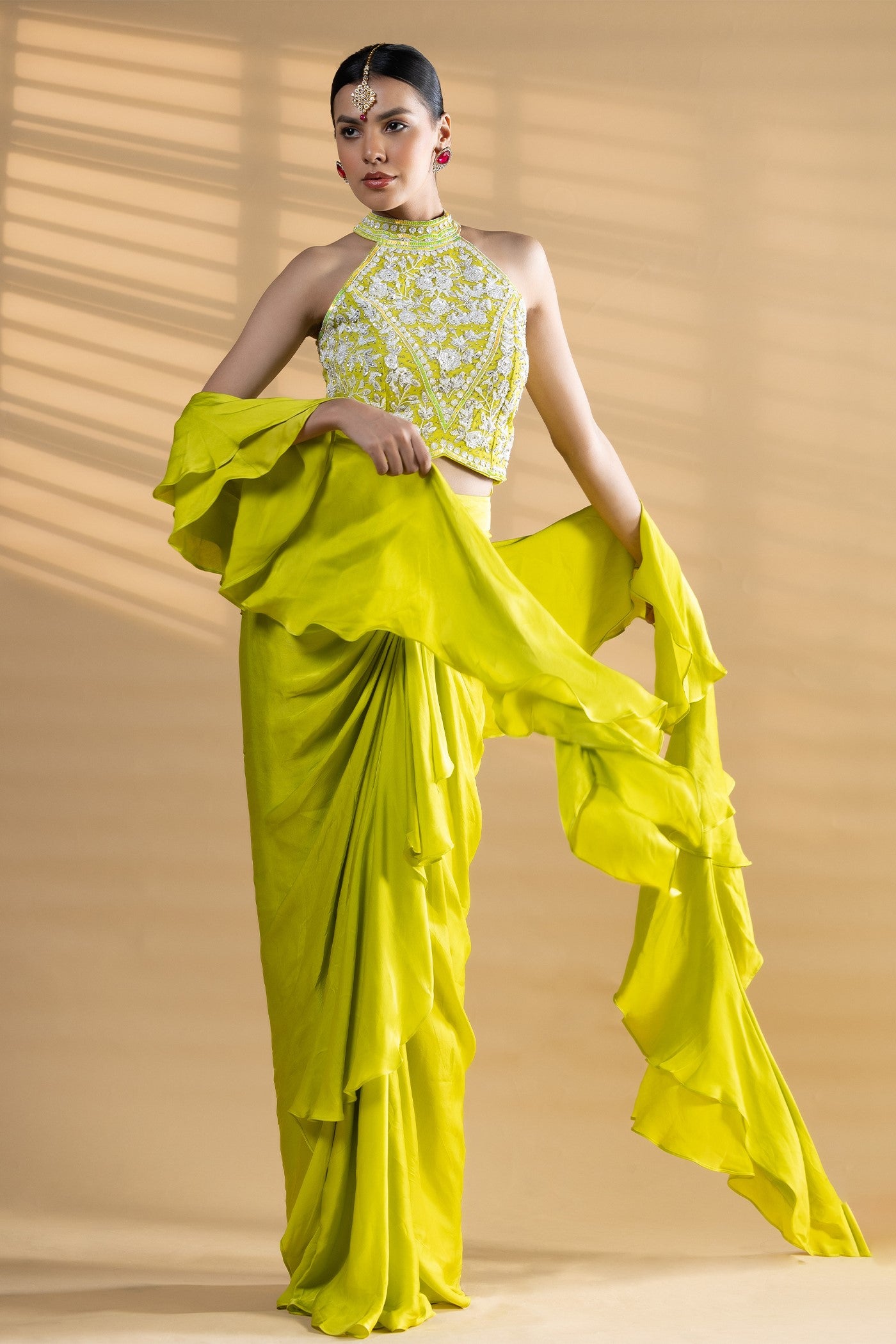 Rashi drape saree with blouse and ruffle dupatta