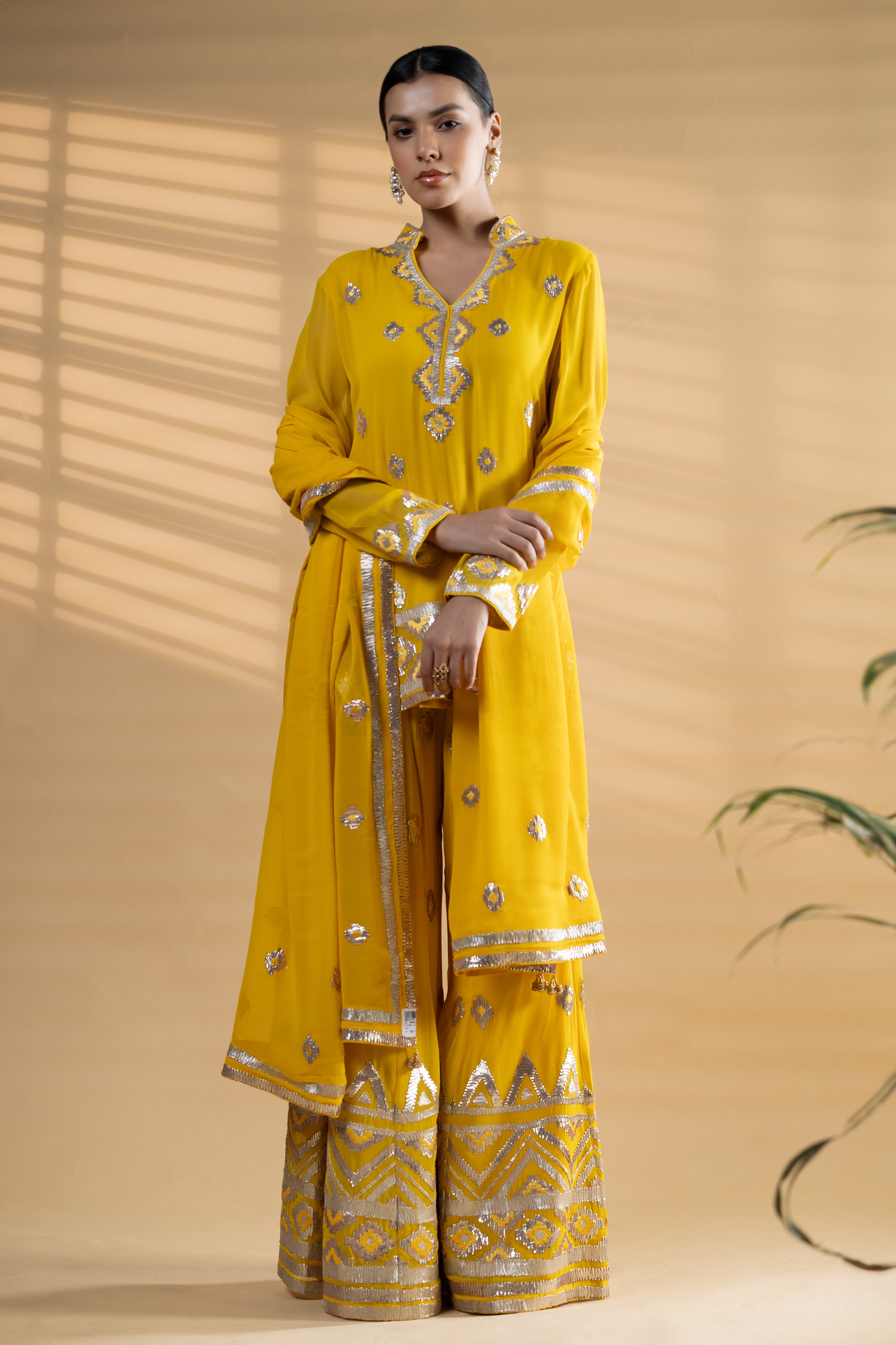 Yellow Georgette Sharara Set