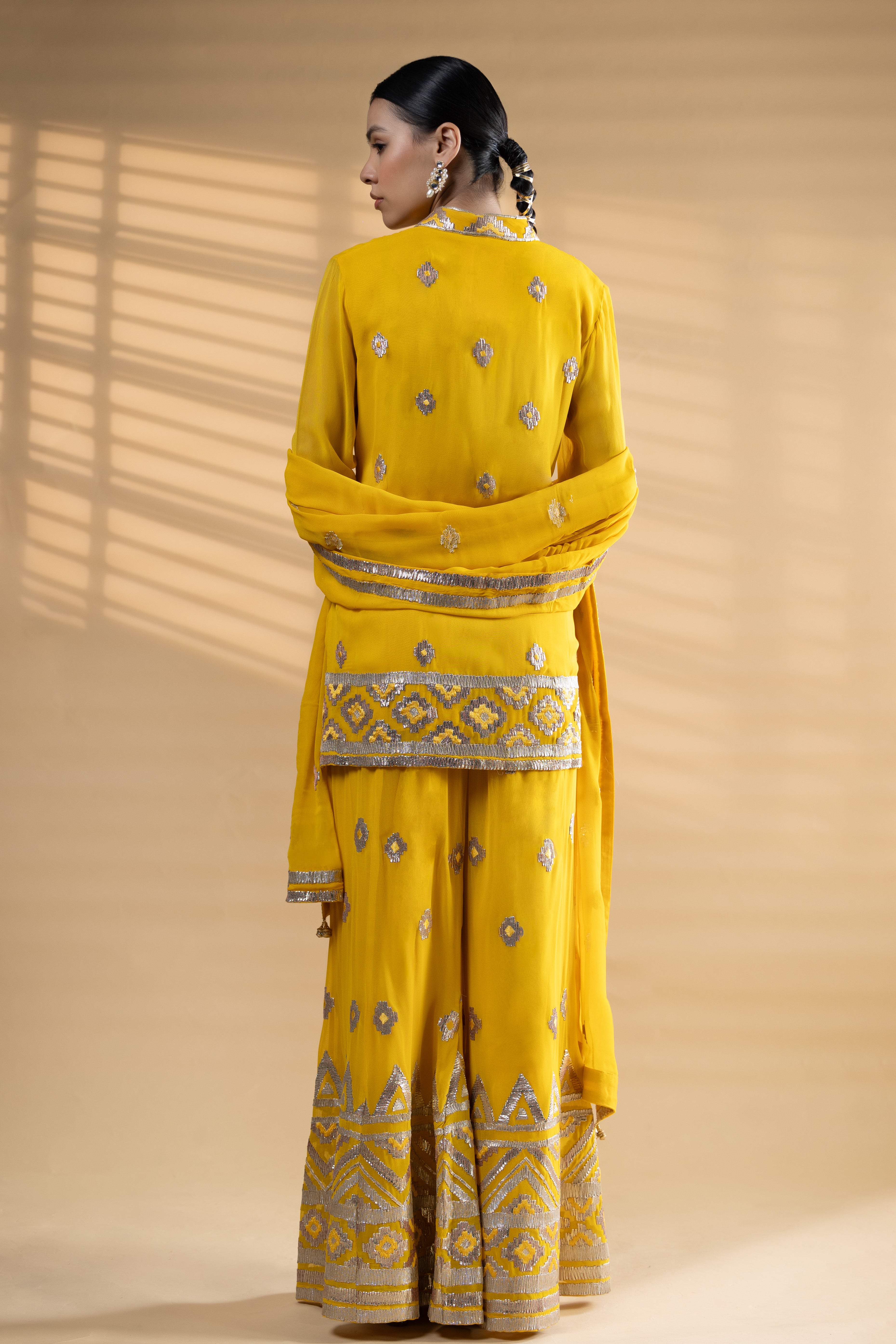 Yellow Georgette Sharara Set