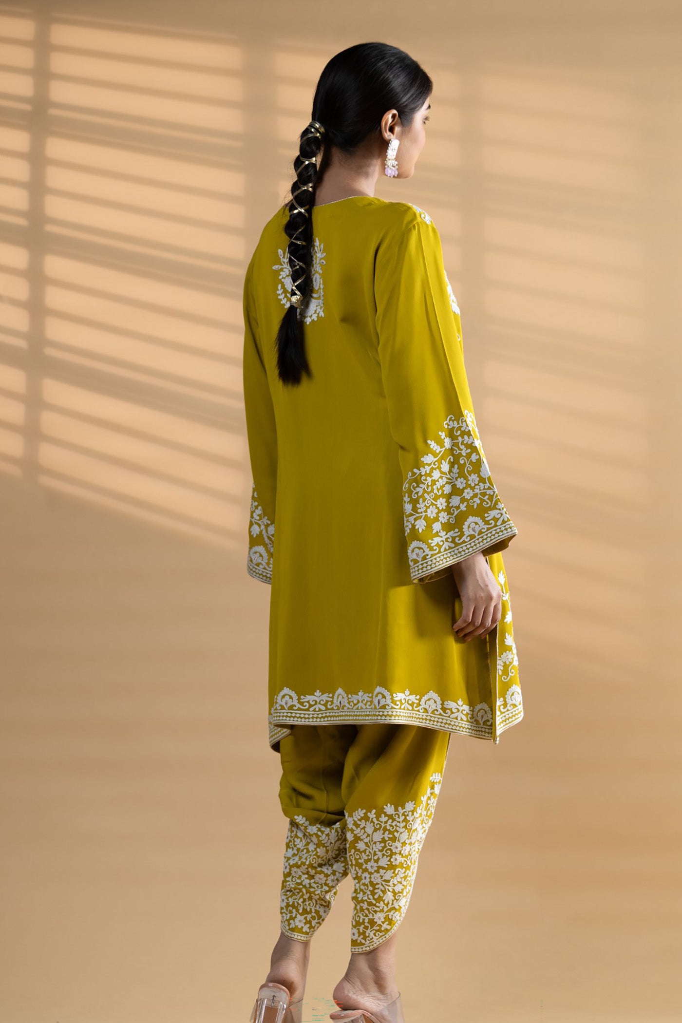 Lime Green aari Embroidered Georgette Co-Ord Set