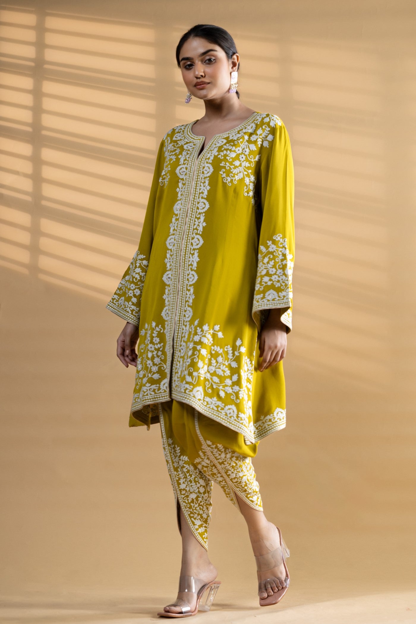 Lime Green aari Embroidered Georgette Co-Ord Set