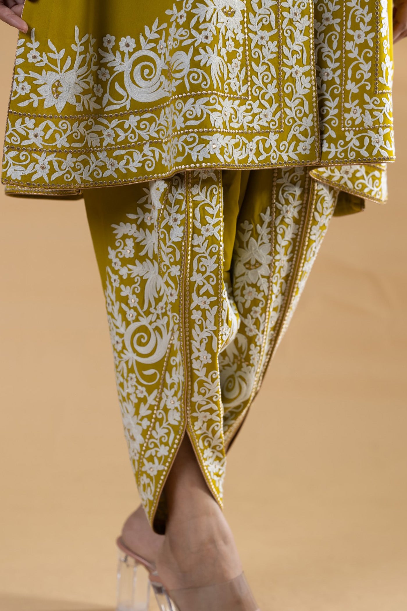 Lime Green aari Embroidered Georgette Co-Ord Set