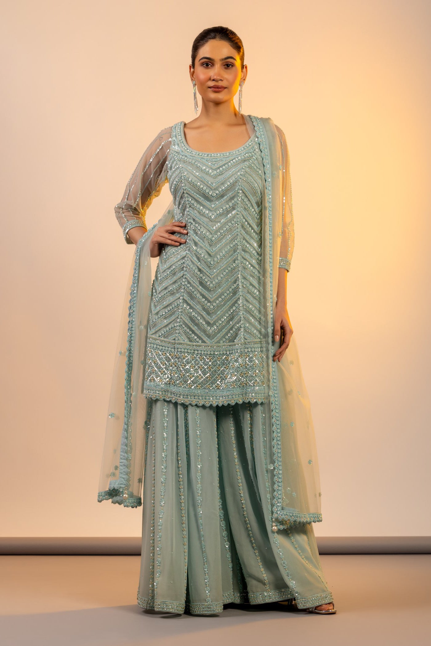 Powder blue straight shirt with sharara