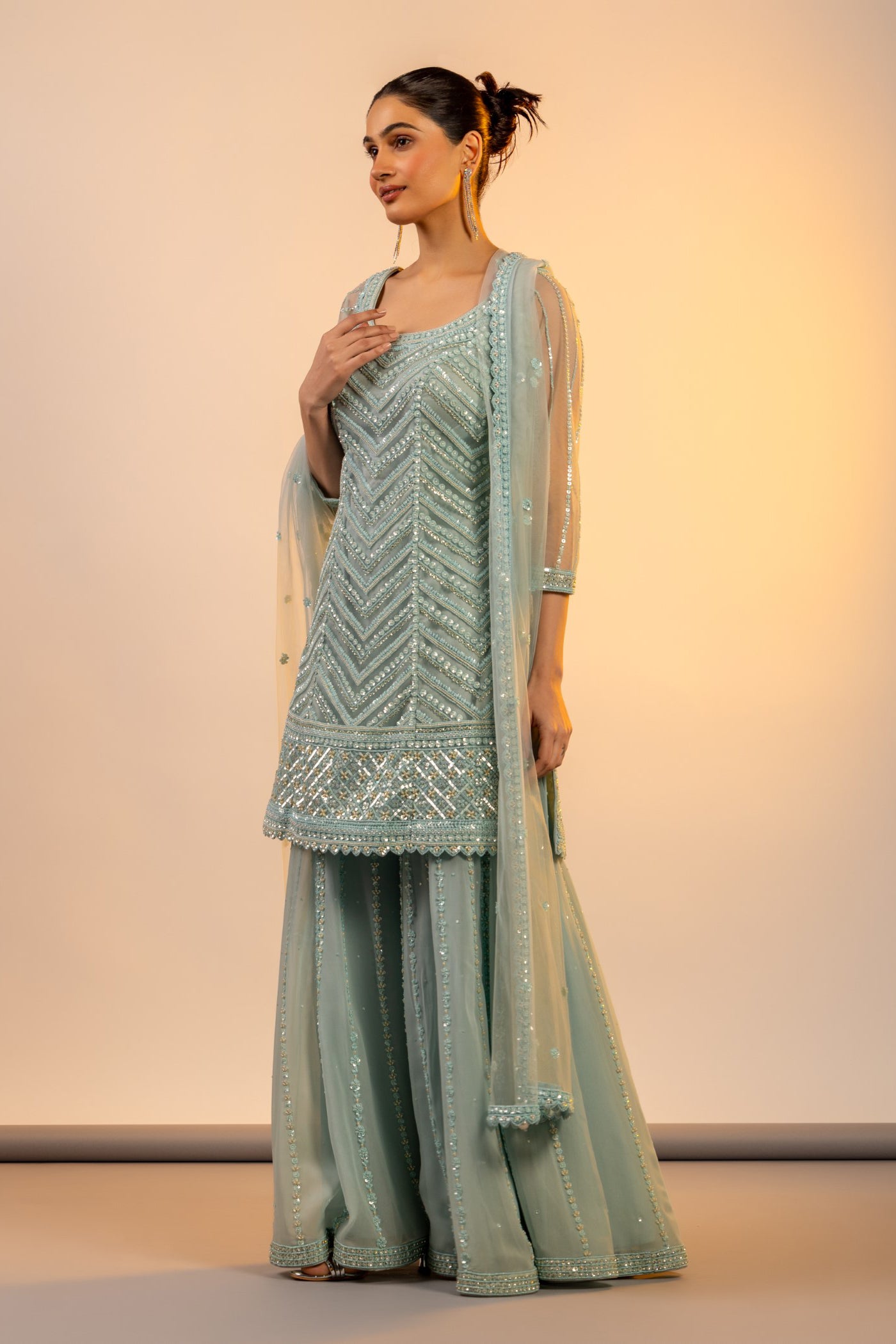Powder blue straight shirt with sharara