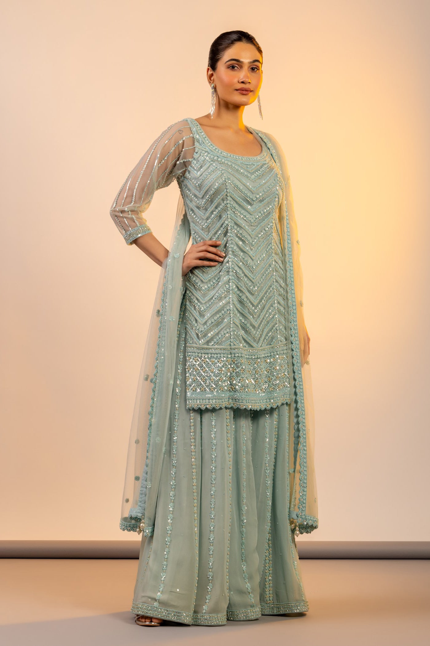 Powder blue straight shirt with sharara
