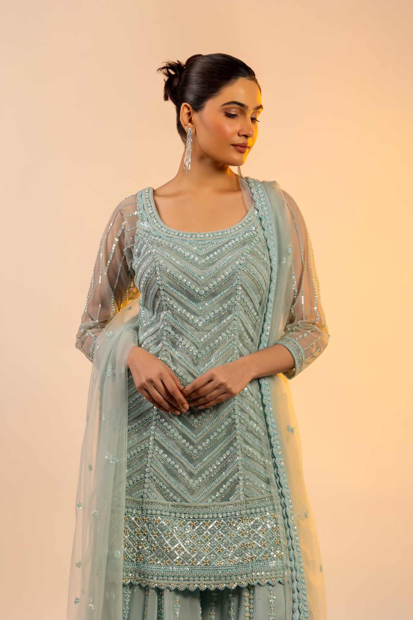 Powder blue straight shirt with sharara
