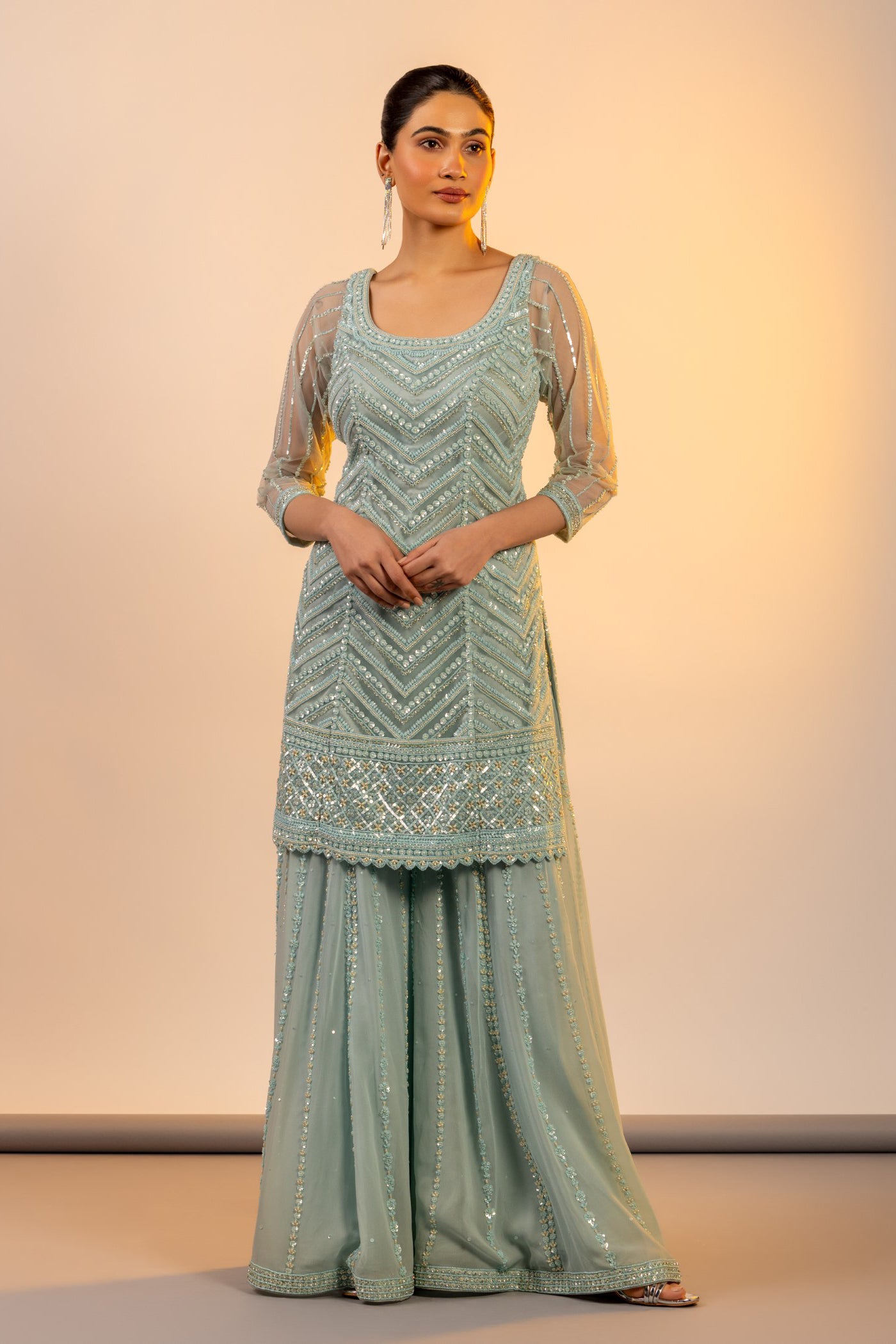 Powder blue straight shirt with sharara