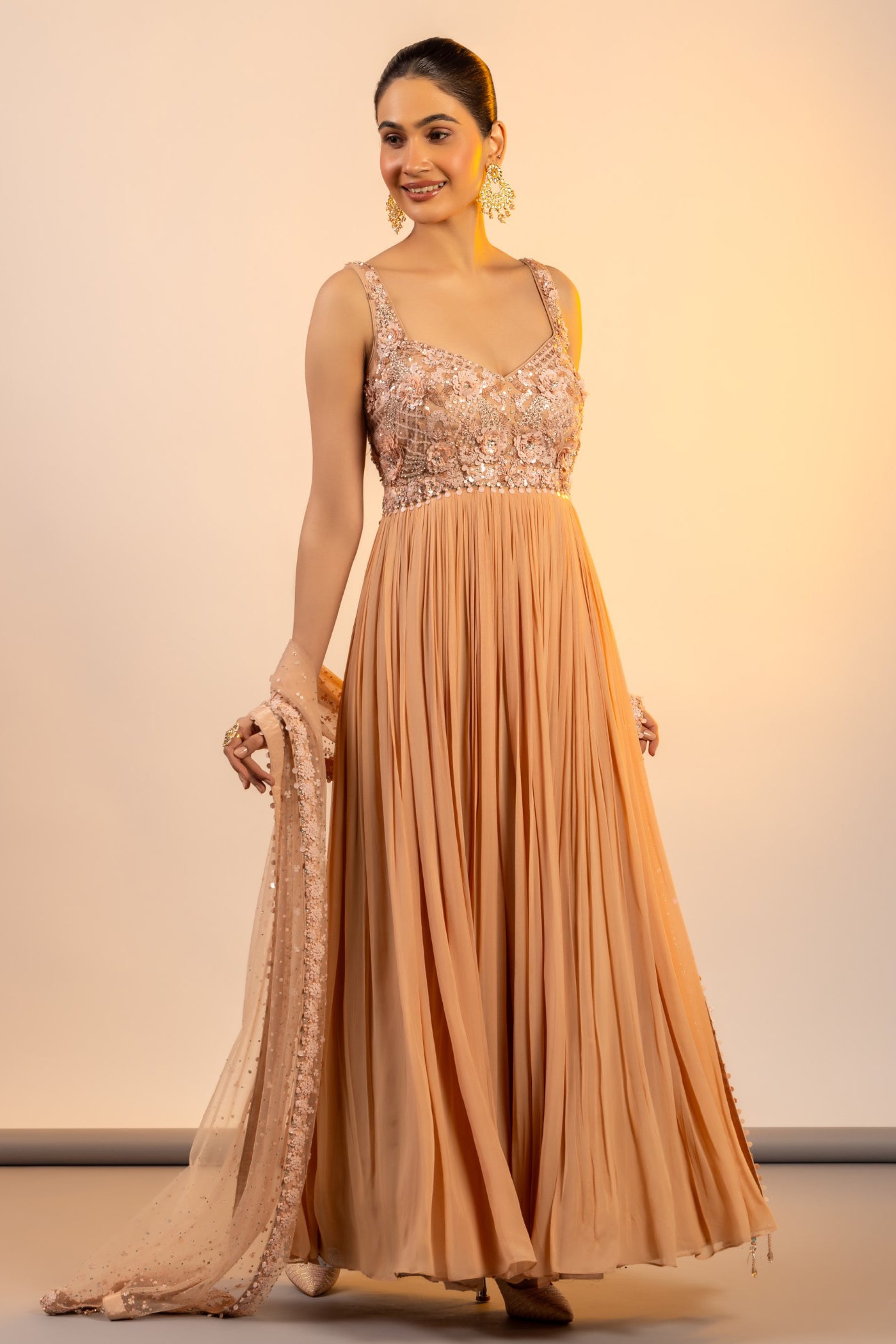 Peach anarkali with chuddidar