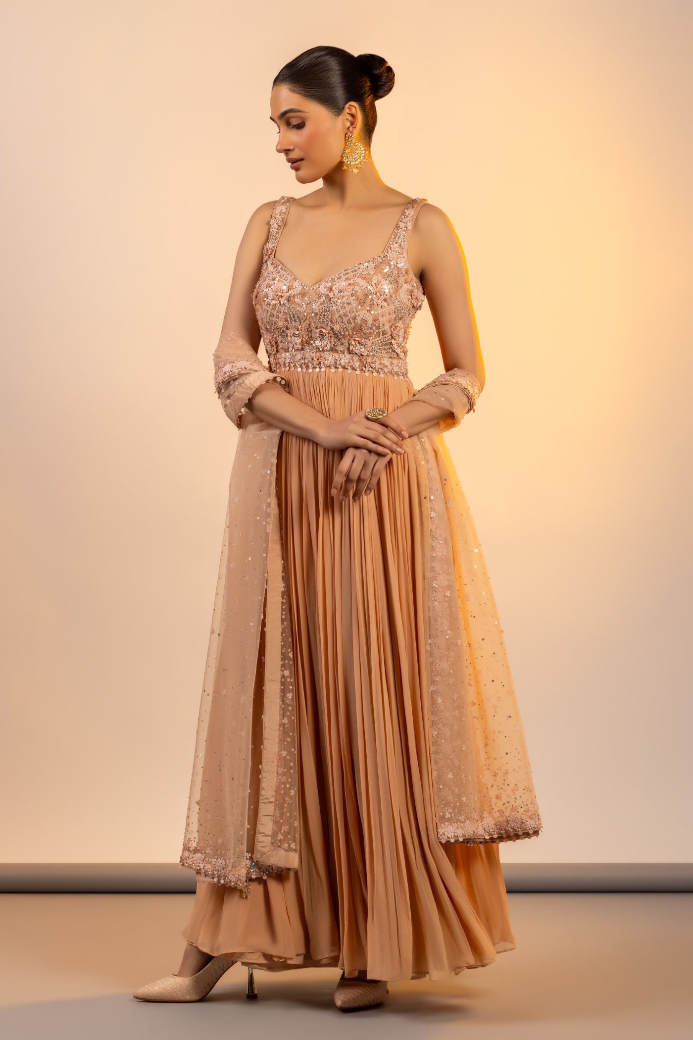 Peach anarkali with chuddidar