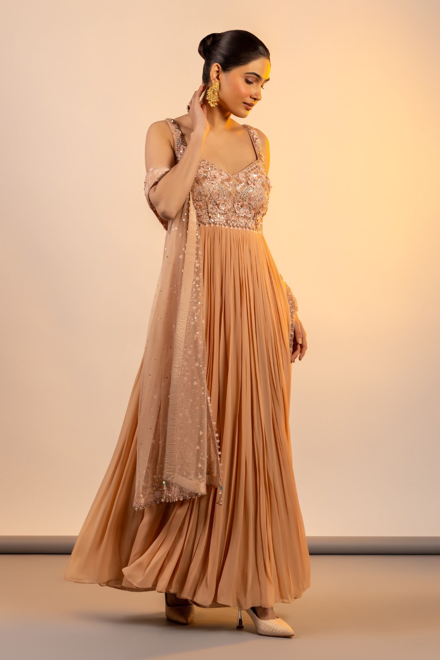 Peach anarkali with chuddidar