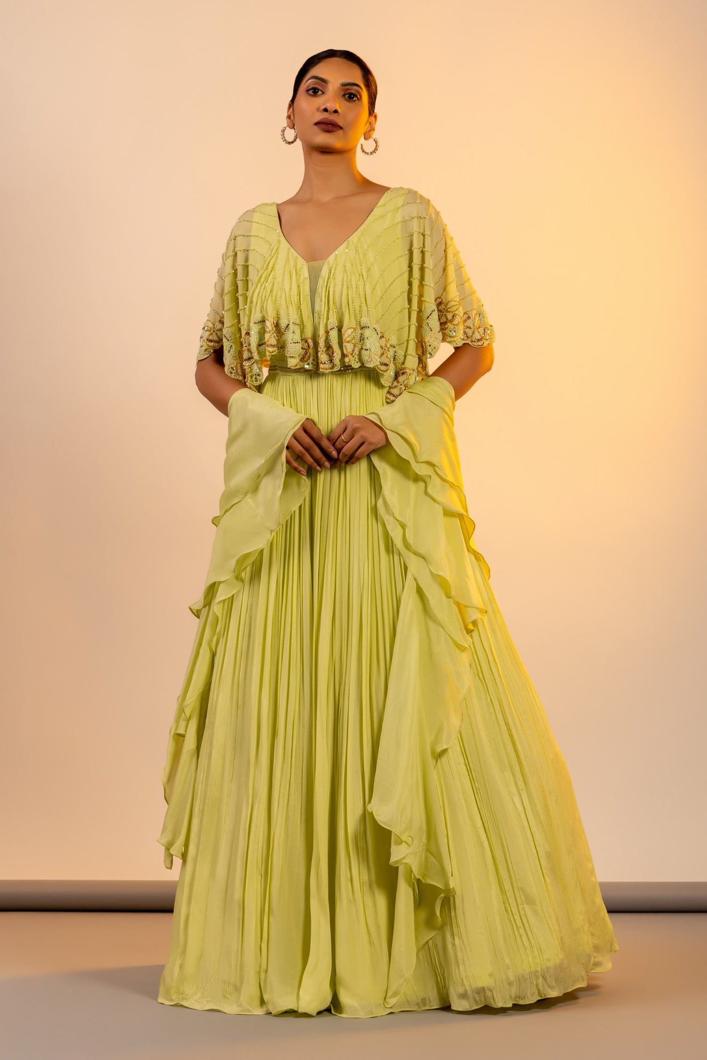 Yellow crop top with skirt and dupatta