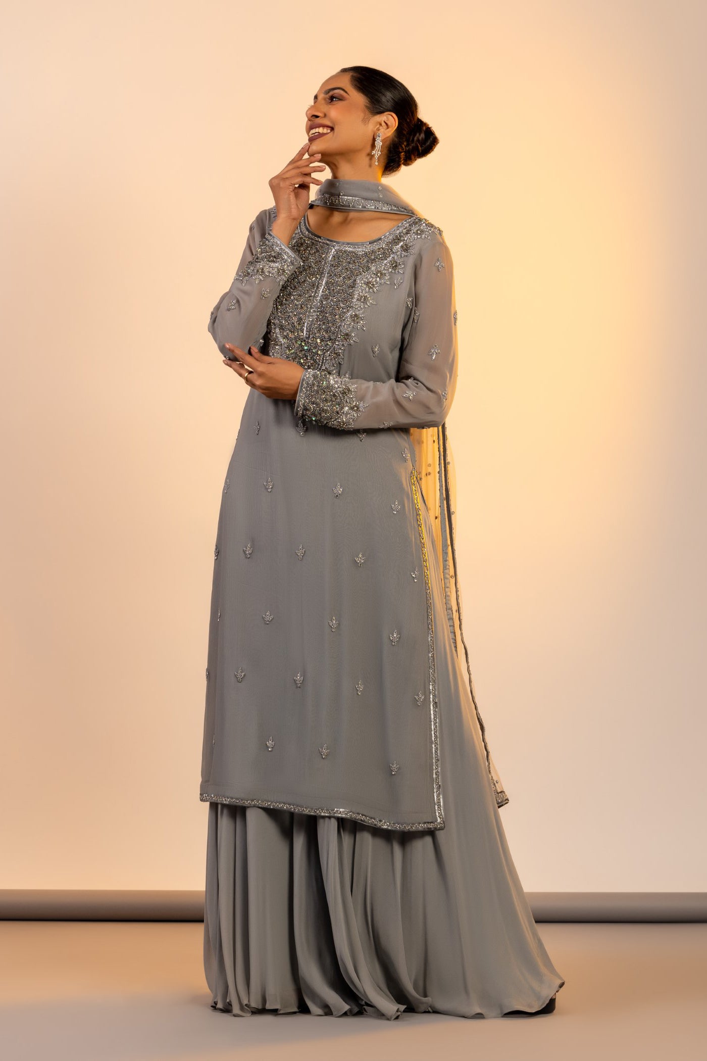 Mauve straight shirt and sharara with sequins work