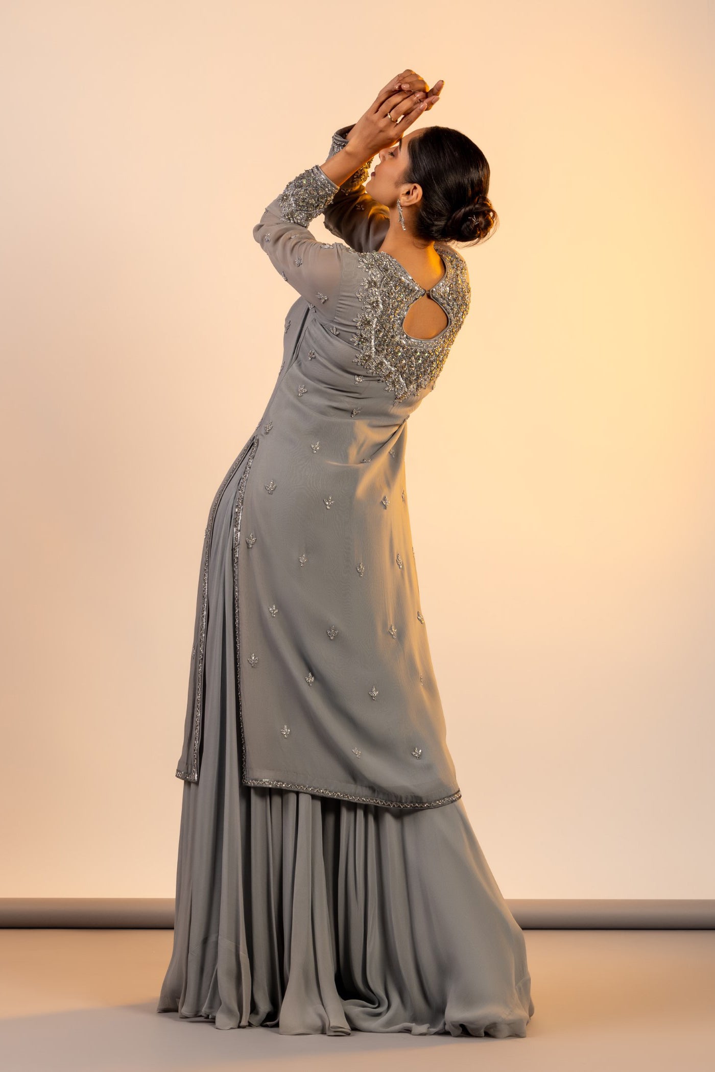 Mauve straight shirt and sharara with sequins work
