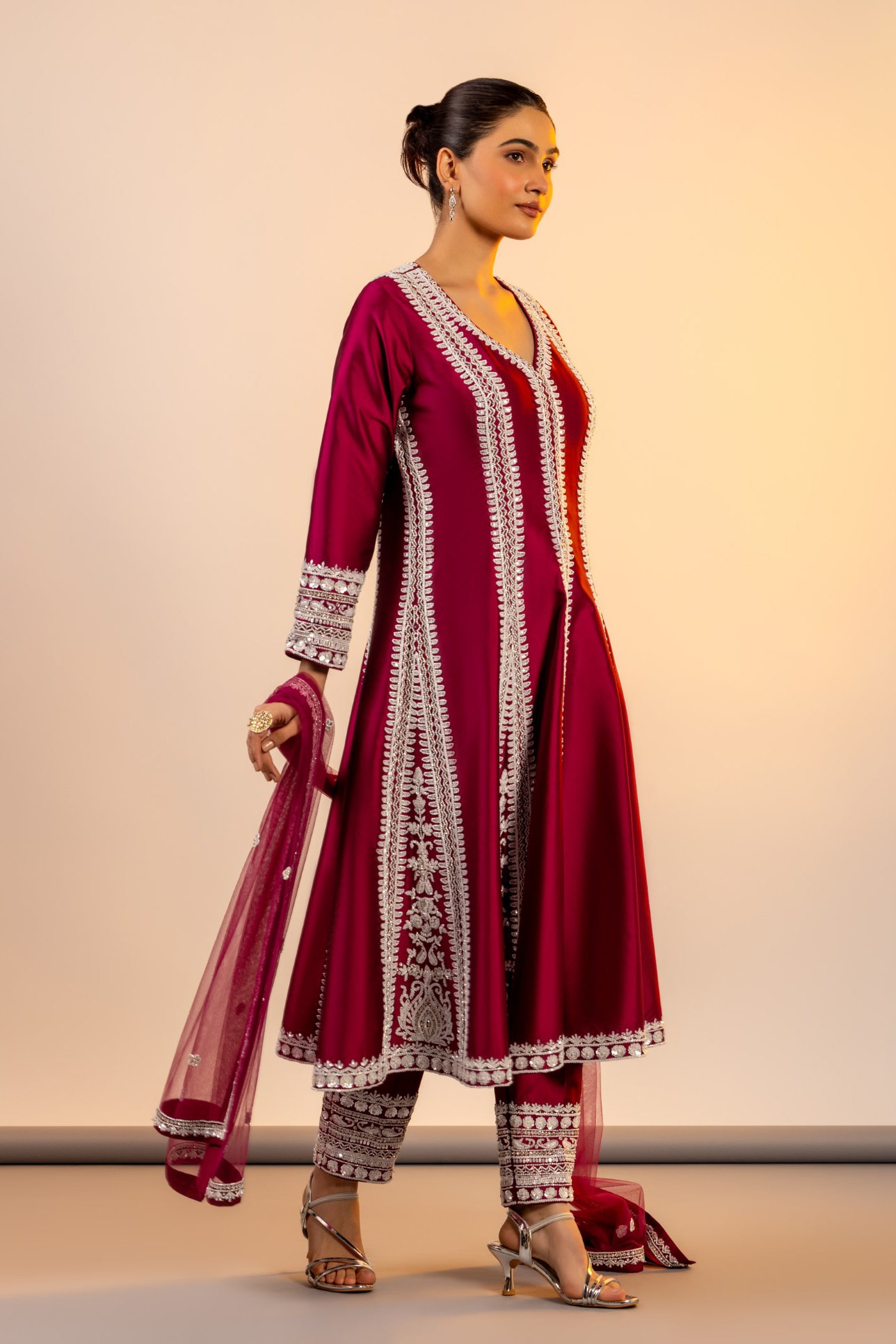 Silk fuscia pink short anarkali