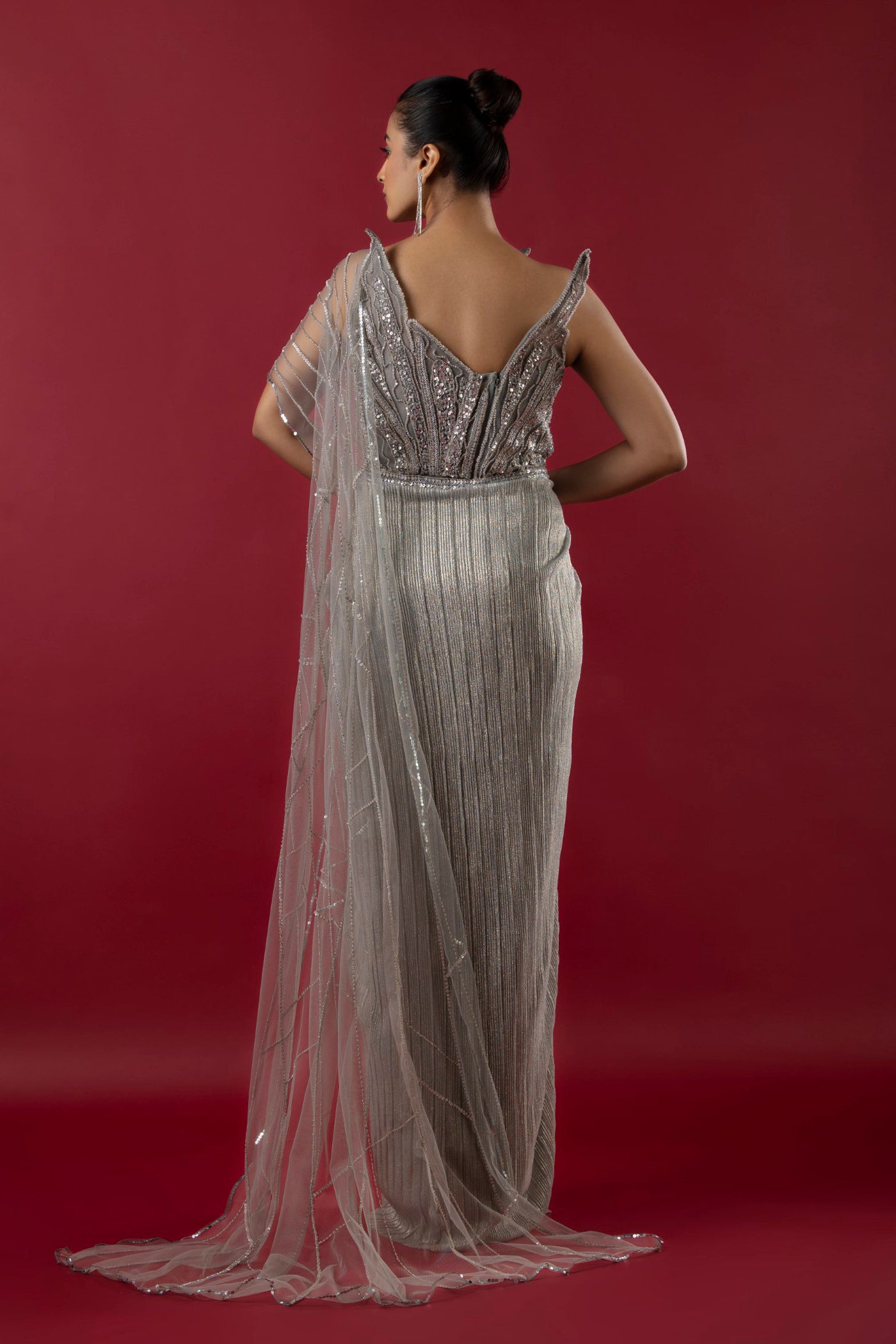 Grey Drape Saree with Cutdana and Sequins